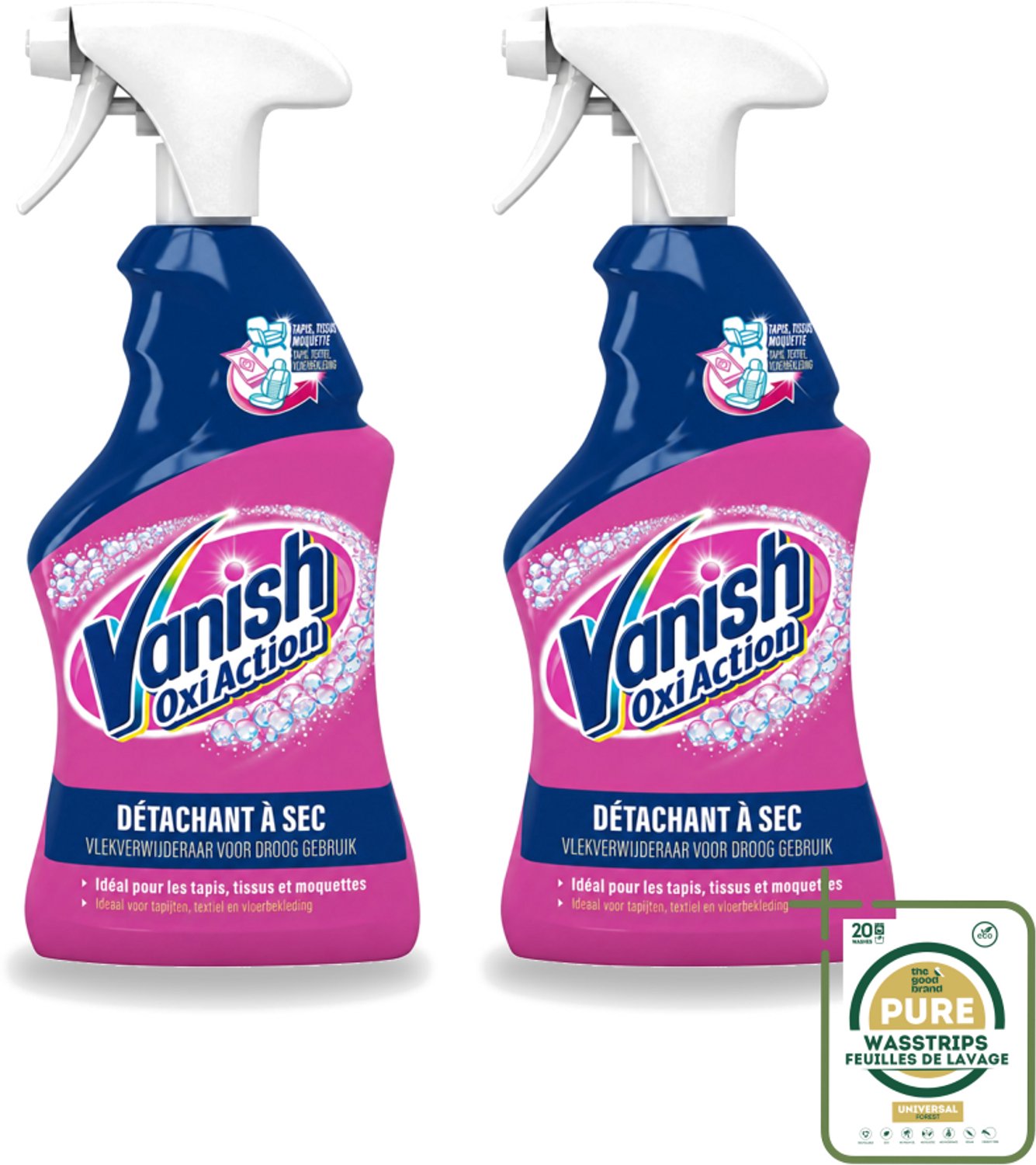 2 x Vanish Oxi Action - Vlekkenverwijderaar Spray - Voor Tapijt. Textiel & Vloerbekleding - 500 ml - Wasstrips - Vlekkenverwijderaar - Tapijt Reinigen - Textiel Reinigen - Vlekken Verwijderen - Vlekken Op Kleding