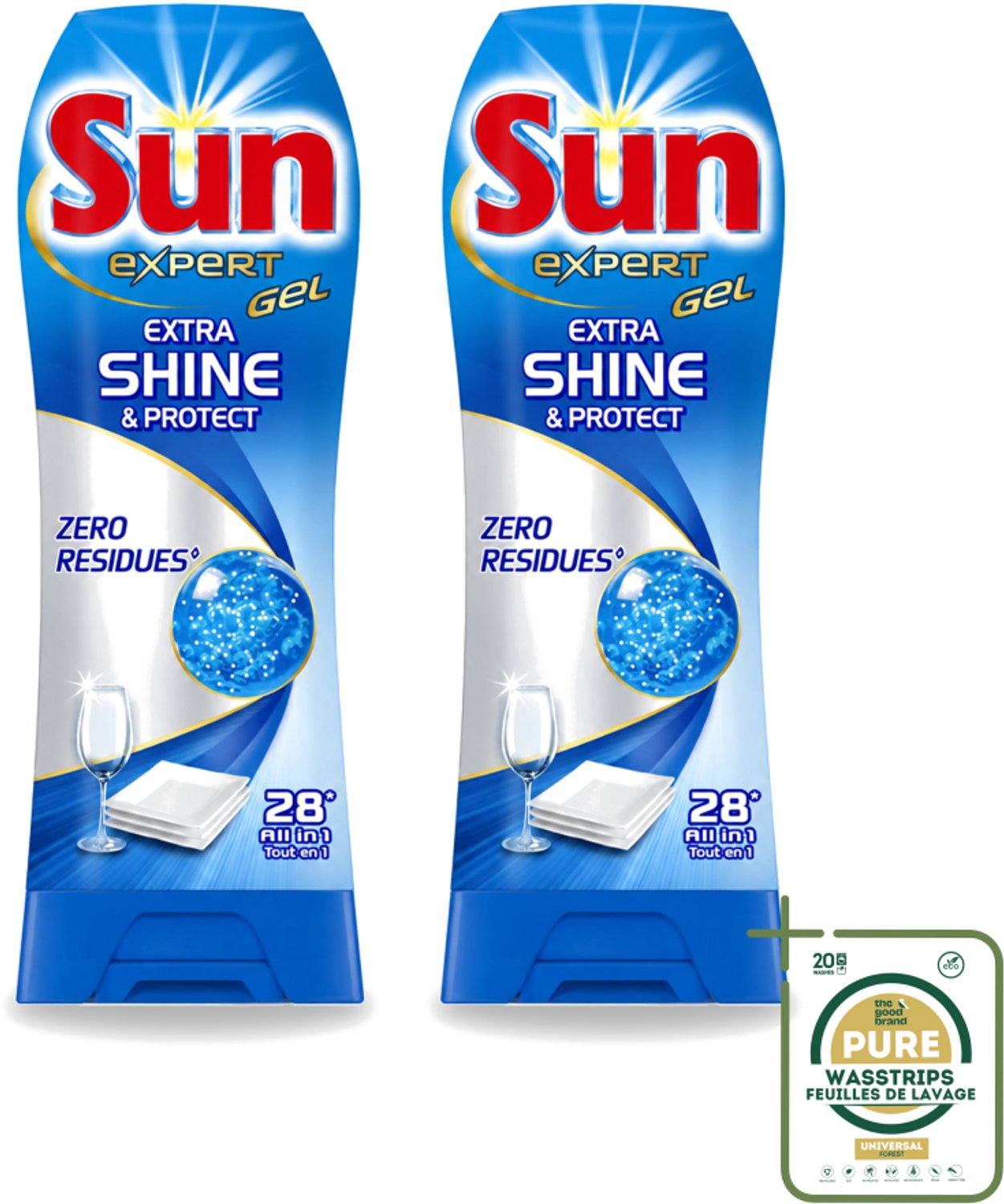 2 x Sun Expert Gel - Extra Shine & Protect - All-in-1 - Vaatwasmiddel Gel - 28 Wasbeurten - Wasstrips - Vaatwasgel - Vaatwas - Vaatwasbeurt - Vaatwasmiddel - Stralende Vaat