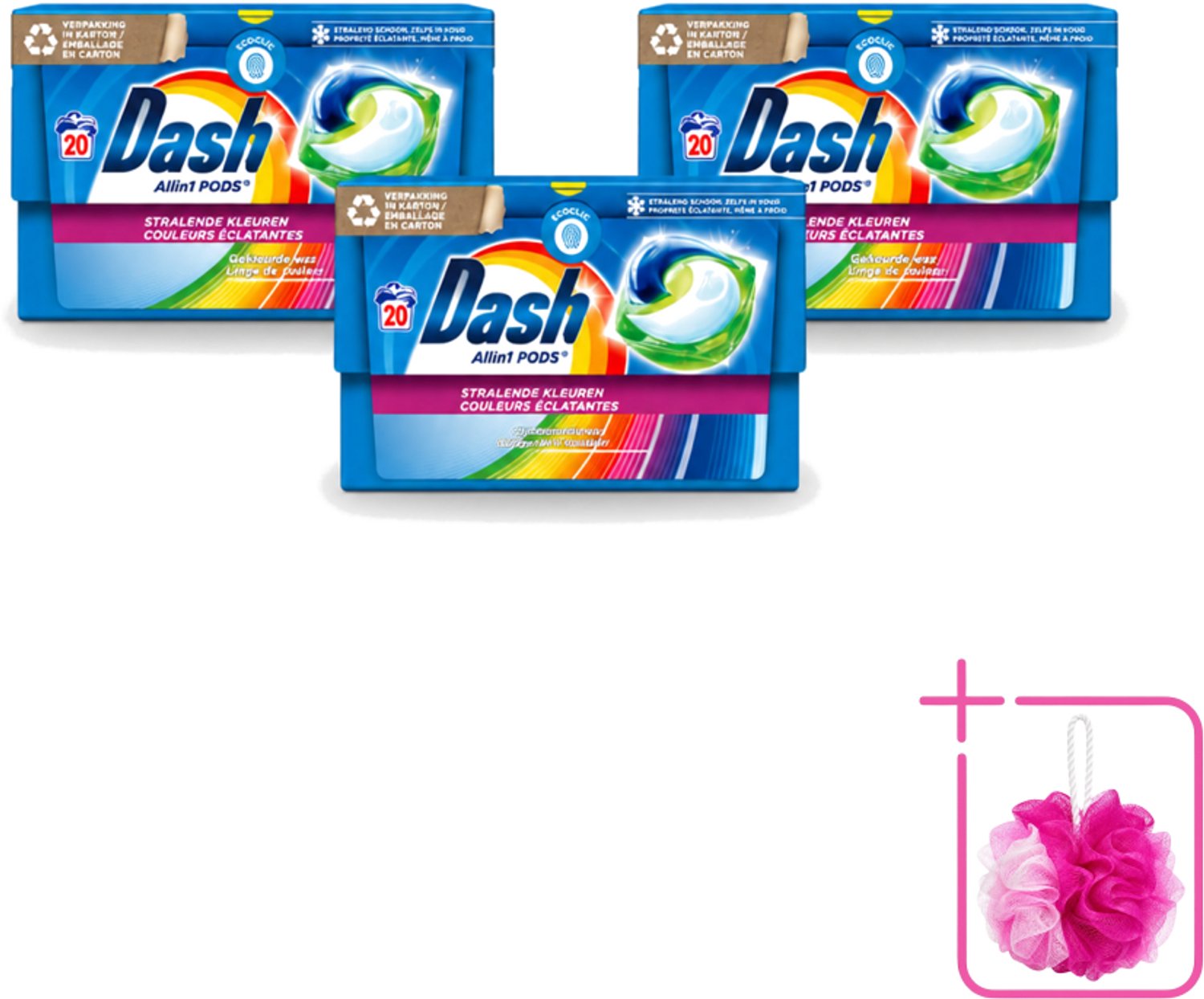 3 x Dash - Stralende Kleuren - Wasmiddel Capsules - All-in-1 Pods - Gekleurde Was - 20 Wasbeurten - Bulkverpakking - Wasmiddel capsules - Douchemop - Gekleurde was