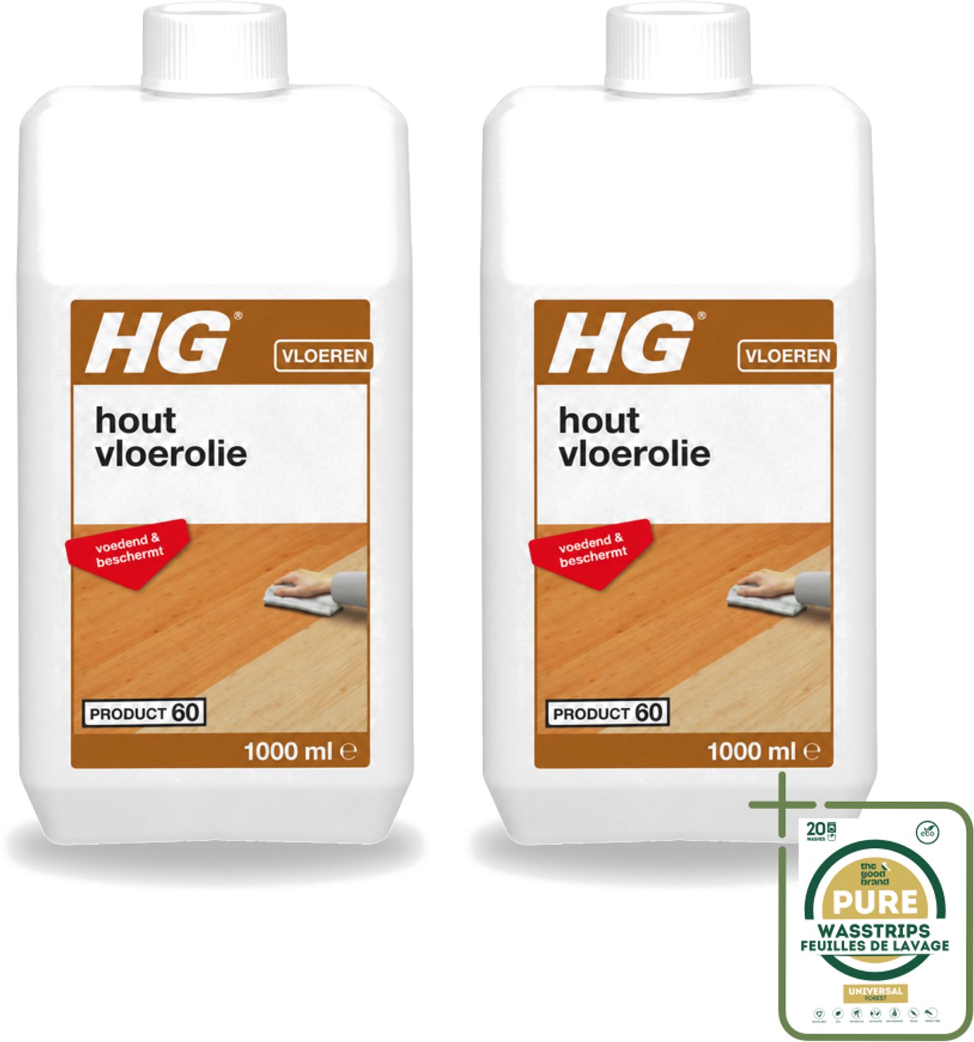 2 x HG - Vloerreinigingsmiddel - Hout Vloerolie - Voedend & Beschermt - 1L - Wasstrips - Houten Vloerolie - Voedende Vloerolie - Hout Beschermt - Hout Uitdroging - Hout Vlekken