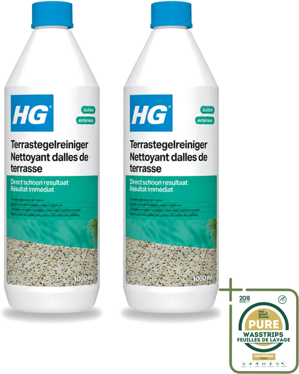 2 x HG - Terrastegelreiniger - 1 L - Terras Reinigen - Terrastegel Reiniger - Grindtegel Reinigen - Beton Reinigen - Terras Schoonmaken