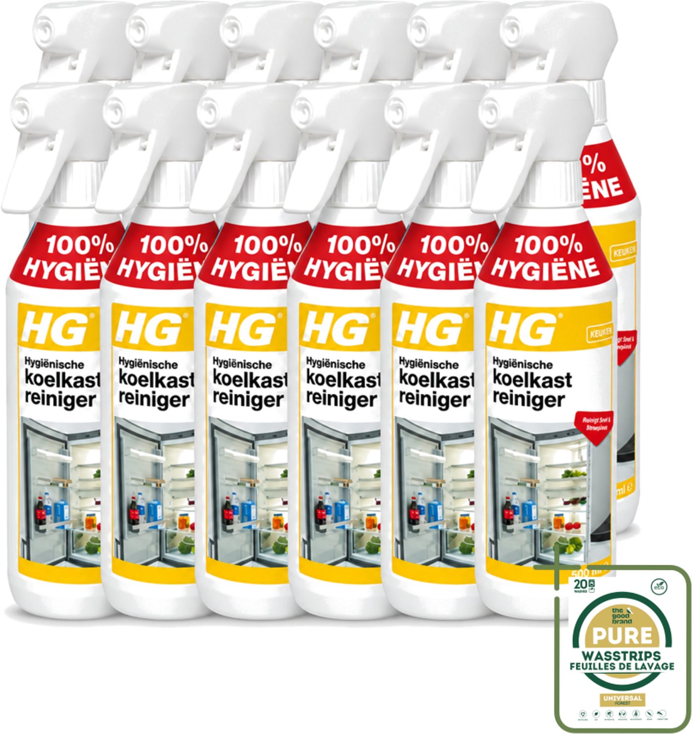 12 x HG - Hygiënische Koelkastreiniger - Reinigt Snel & Streeploos - 500 ml - Koelkast Reinigen - Koelkast Reinigingsmiddel - Hygiënische Koelkastreiniger - Koelkast Reinigen Zonder Afspoelen - Koelkast Reinigen Snel