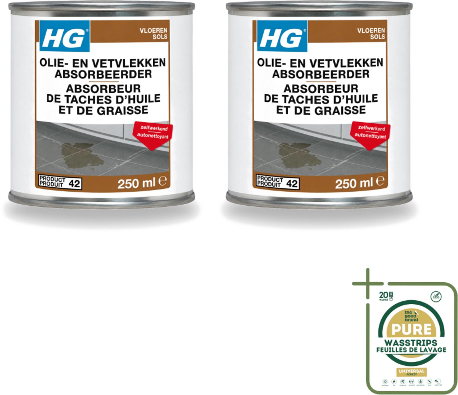 2 x HG - Tegel- & Natuursteen - Olie & Vetvlekken Absorbeerder - Zelfwerkend - 250 ml - Wasstrips - Olie En Vetvlekken Absorberen - Natuursteen Vlekken Verwijderen - Vlekken Op Beton - Vlekken Op Cement - Vlekken Op Marmer