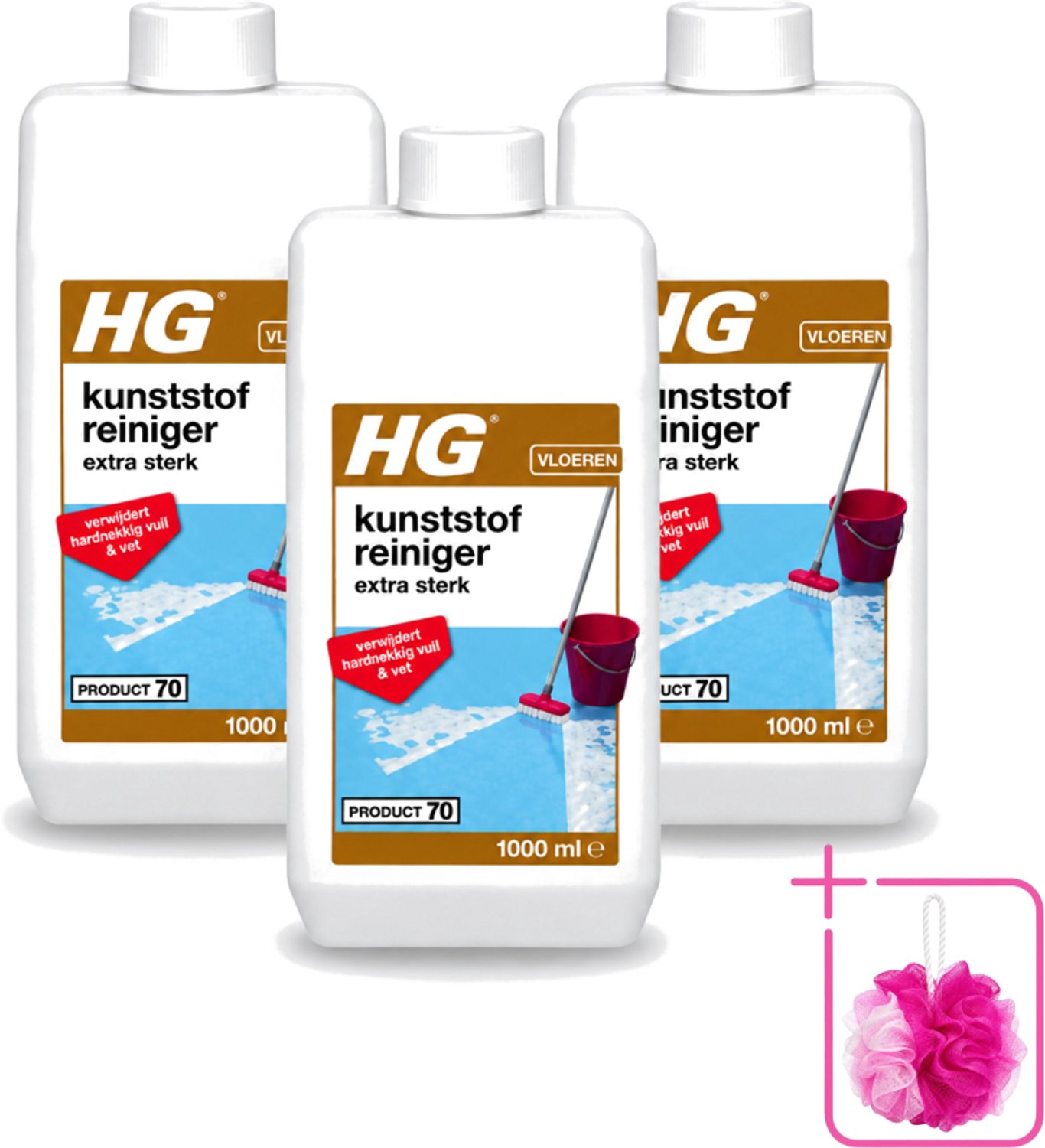 3 x HG - Kunststofreiniger - Extra Sterk - Verwijdert Hardnekkig Vuil & Vet - 1L - Bulkverpakking - Kunststof vloer reinigen - Douchemop - Kunststof vloer krachtreiniger