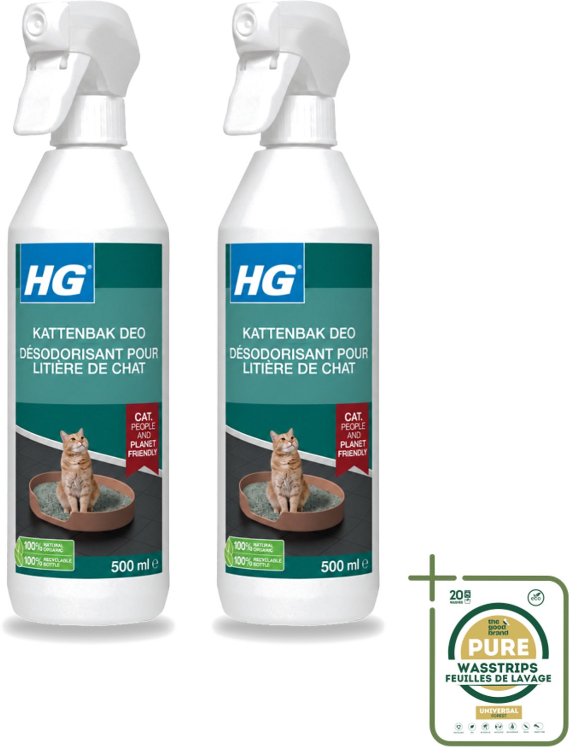 2 x HG - Kattenbak Deo - Neutraliseert Geuren - 100% Biologisch - 500 ml - Wasstrips - Kattenbak Deo - Geurneutralisatie - Kattenbak Geuren - Geurverwijderaar - Kattenbak Reinigen