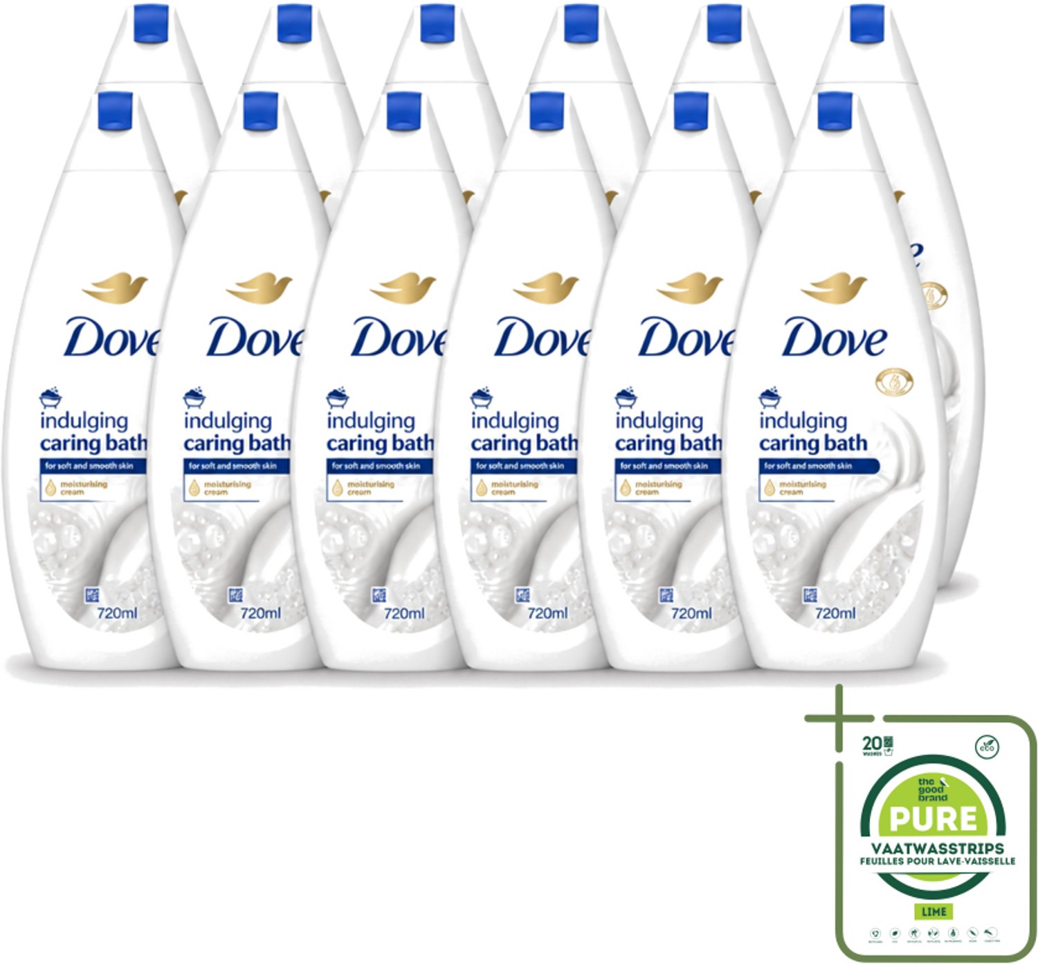 12 x Dove – Badcrème – Indulging Cream – 720 ml - Grootverpakking - Vaatwasstrips - Badcrème - Badcrème 720 Ml - Badcrème Voor Huid - Badcrème Voor Zintuigen - Badcrème Met Glycerine