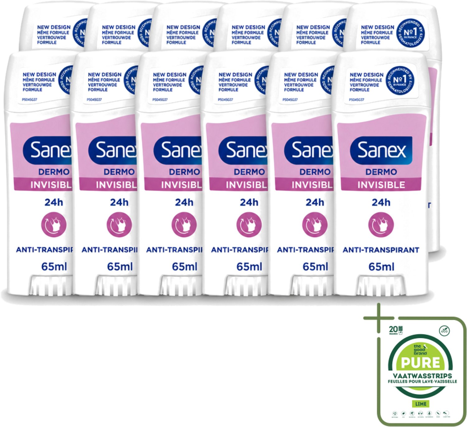 12 x Sanex – Deodorant Stick – Dermo Invisible – 65 ml - Grootverpakking - Vaatwasstrips - Onzezichtbare Deodorantstick - Deodorantstick - Onzichtbare Deodorant - Huidvriendelijke Deodorant - Frisheid