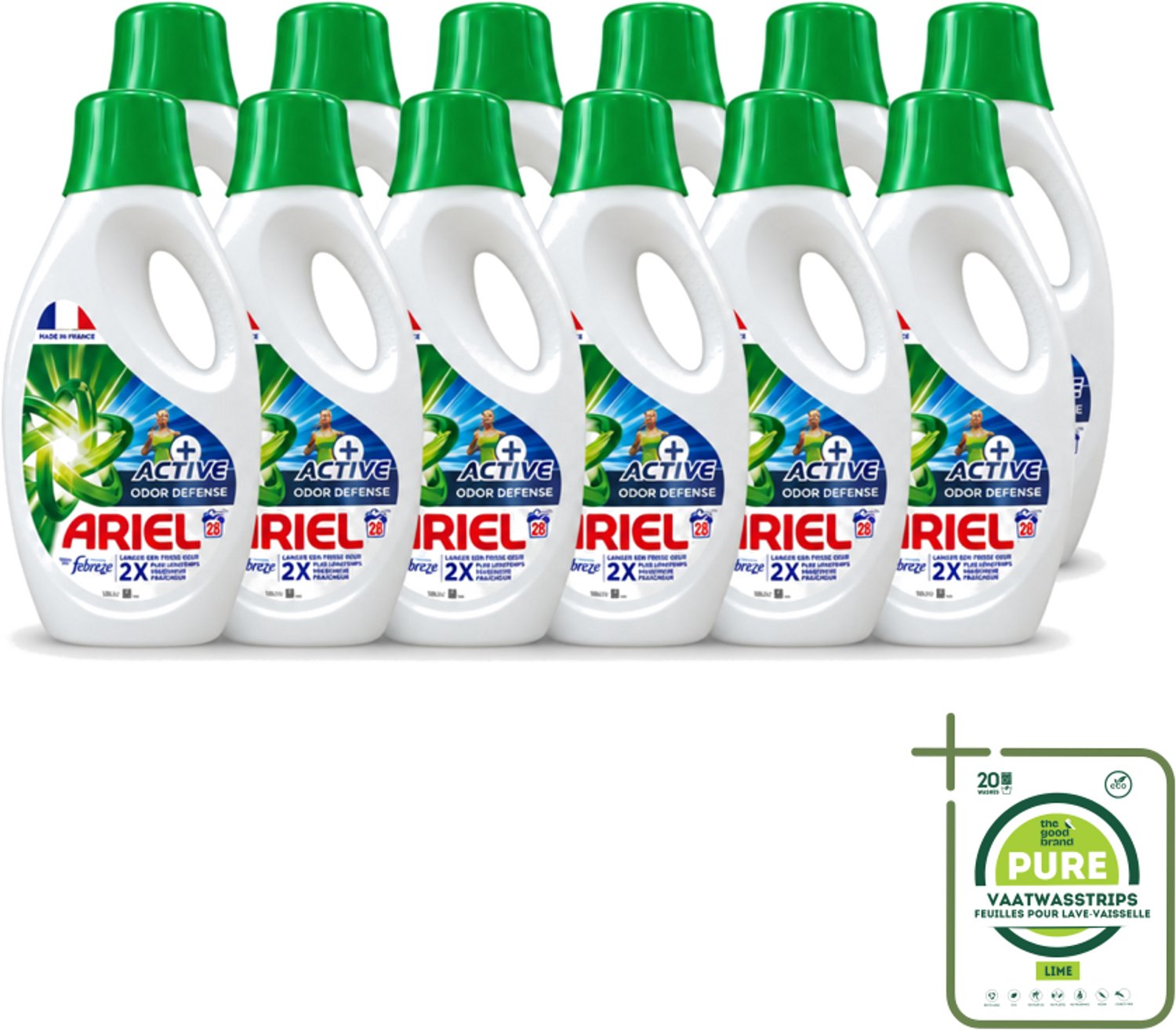 12 x Ariel – Vloeibaar Wasmiddel – Active Odor Defense – 1,26 L – 28 wasbeurten - Grootverpakking - Vaatwasstrips - Geurverwijderend Wasmiddel - Sportkleding Wassen - Activiteit Kleding - Geurneutralisatie - Wasmiddel 1.26 L