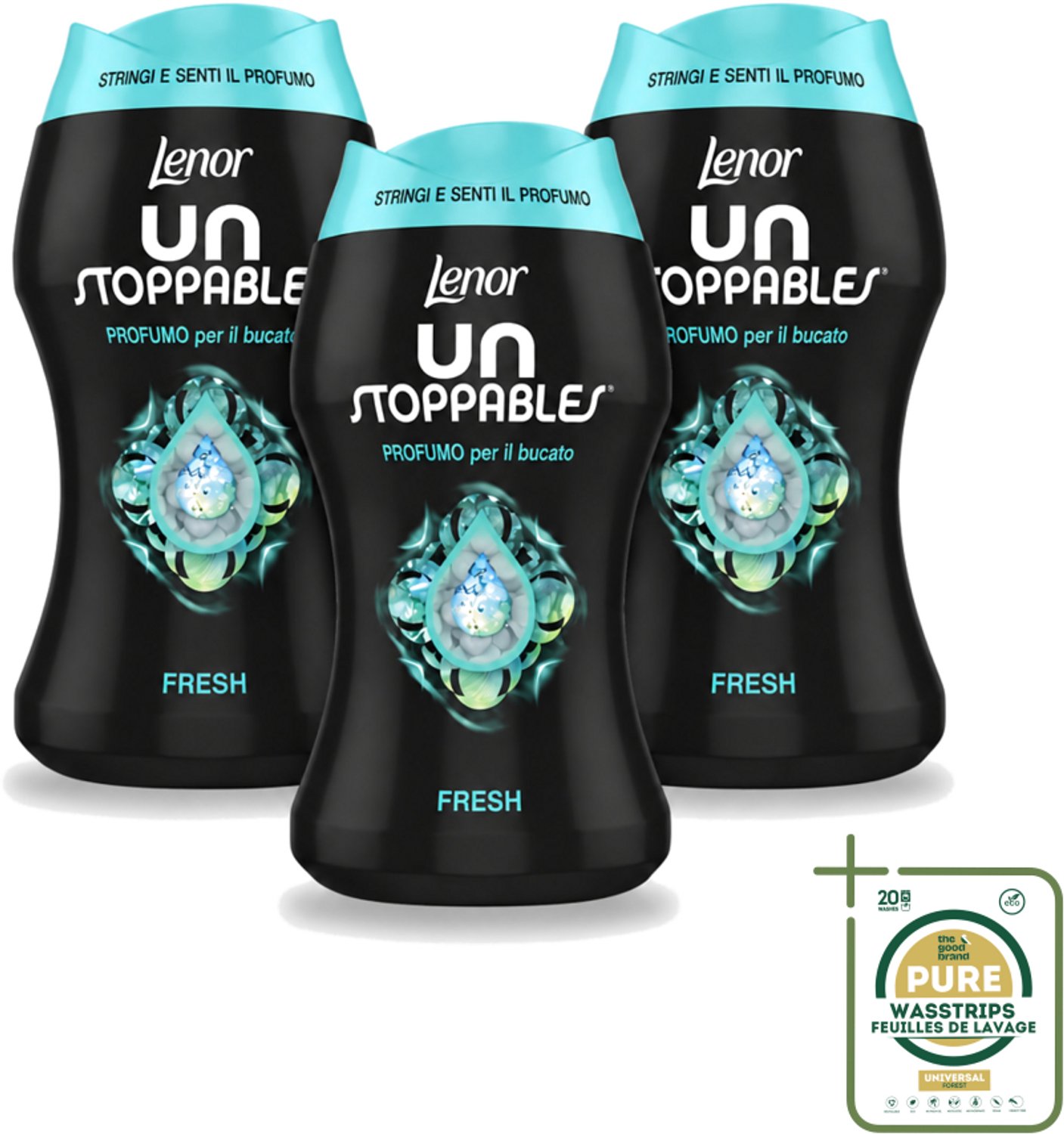 3 x Lenor Unstoppables – Geurbooster – Fresh - 10 Wasbeurten - 140 g - Wasstrips - Geurbooster Was - Frisheid Was - Geurparels Was - Wasgeur - Frisheid Kleding