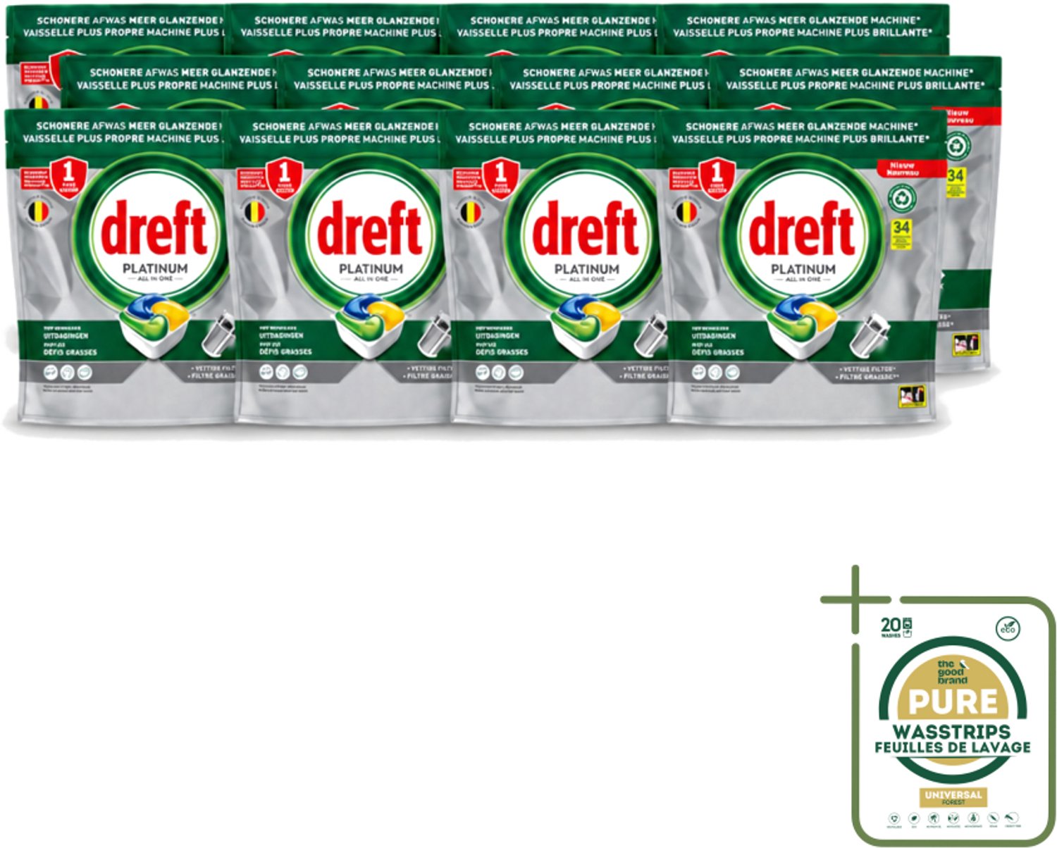 12 x Dreft Platinum - All In One - Vaatwascapsules - Citroen - 34 Afwasbeurten - Vaatwasmiddel - Vaatwascapsule - Citroengeur - Vaatwasser Reinigen - Vetfilter Reinigen