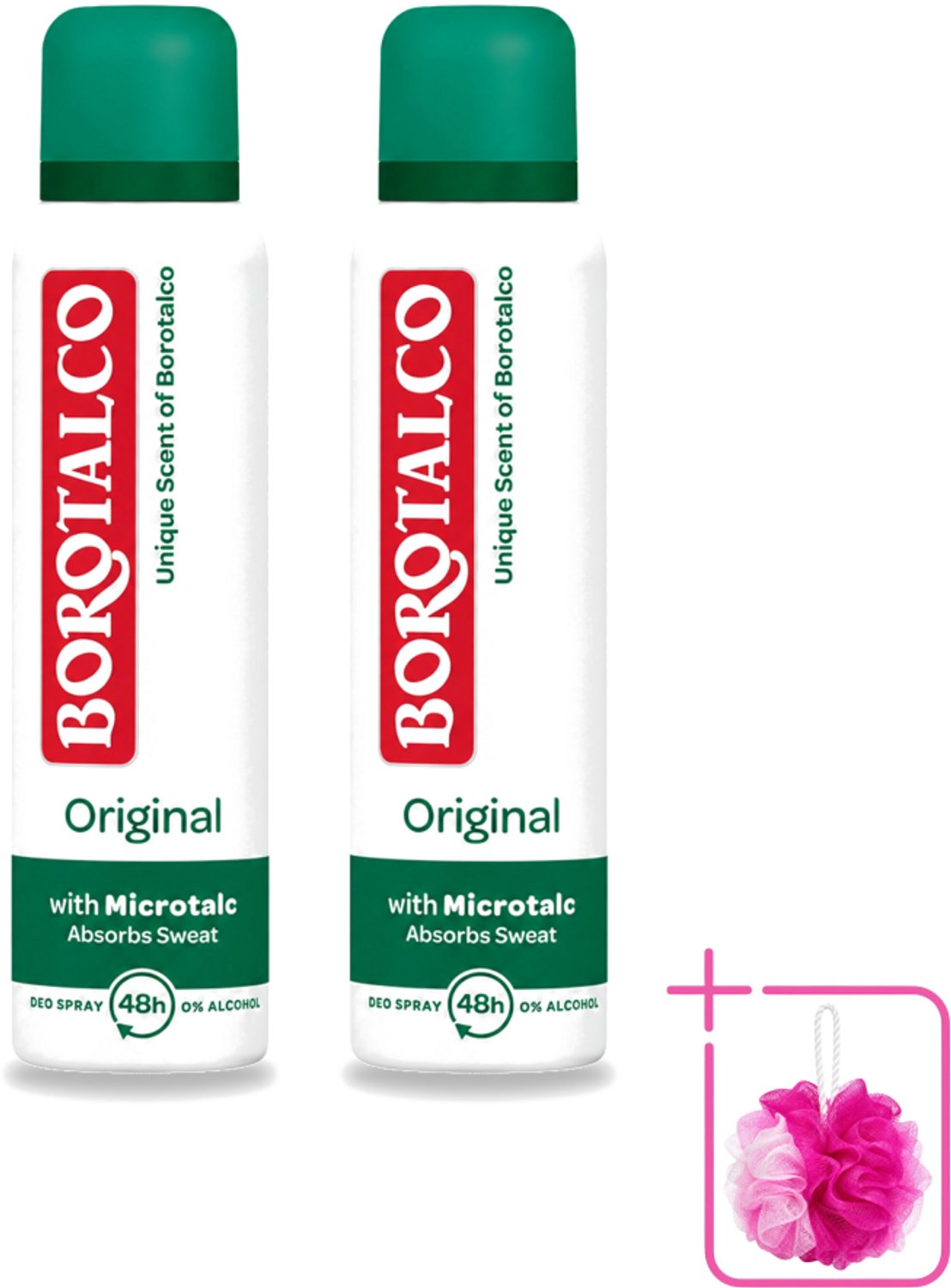 2 x Borotalco - Deodorant Spray - Original - Active Crystal Talc - 0% Alcohol - 150 ml - Bulkverpakking - Deodorant spray - Douchemop - Zweetgeur