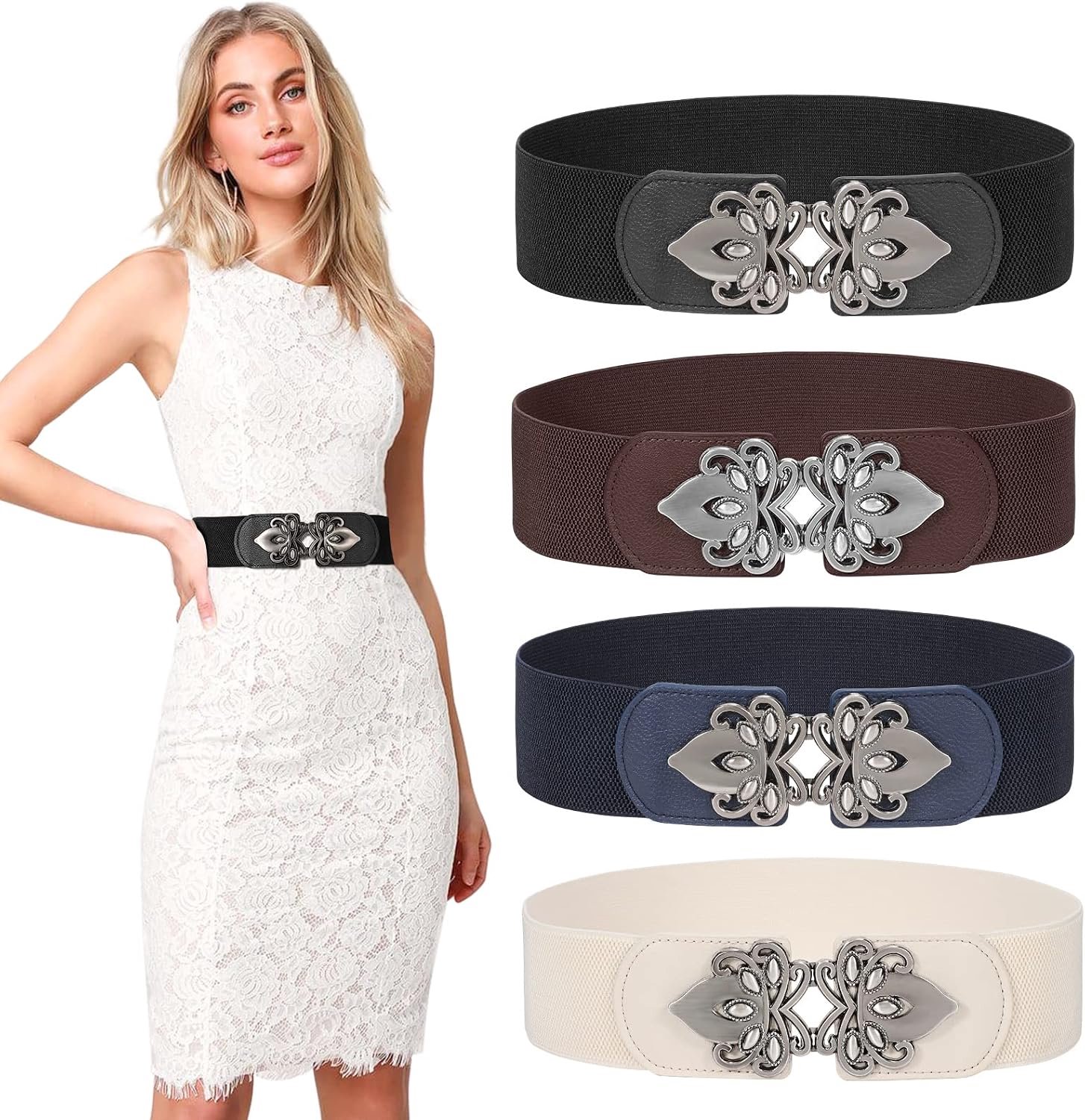 LEACOOLKEY Women's Corset Belt, Wide Elastic Waspy Belt for Halloween Costumes, Lace Up Belt with Cinch Waistband for - ShopVlot