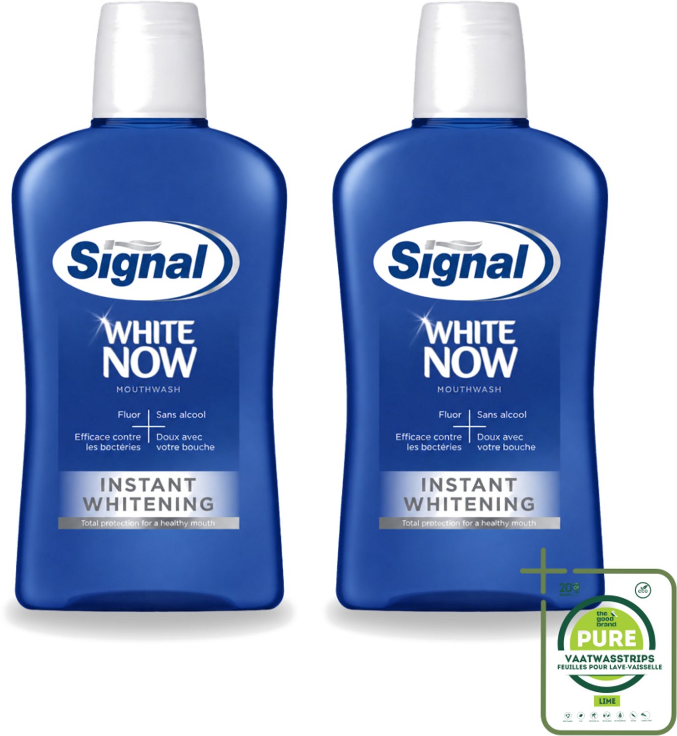 2 x Signal - White Now - Mondwater - 0 % Alcohol - 500 ml - Grootverpakking - Vaatwasstrips - Mondwater - Mondverzorging - Fluoride - Tandplak - Bacteriën