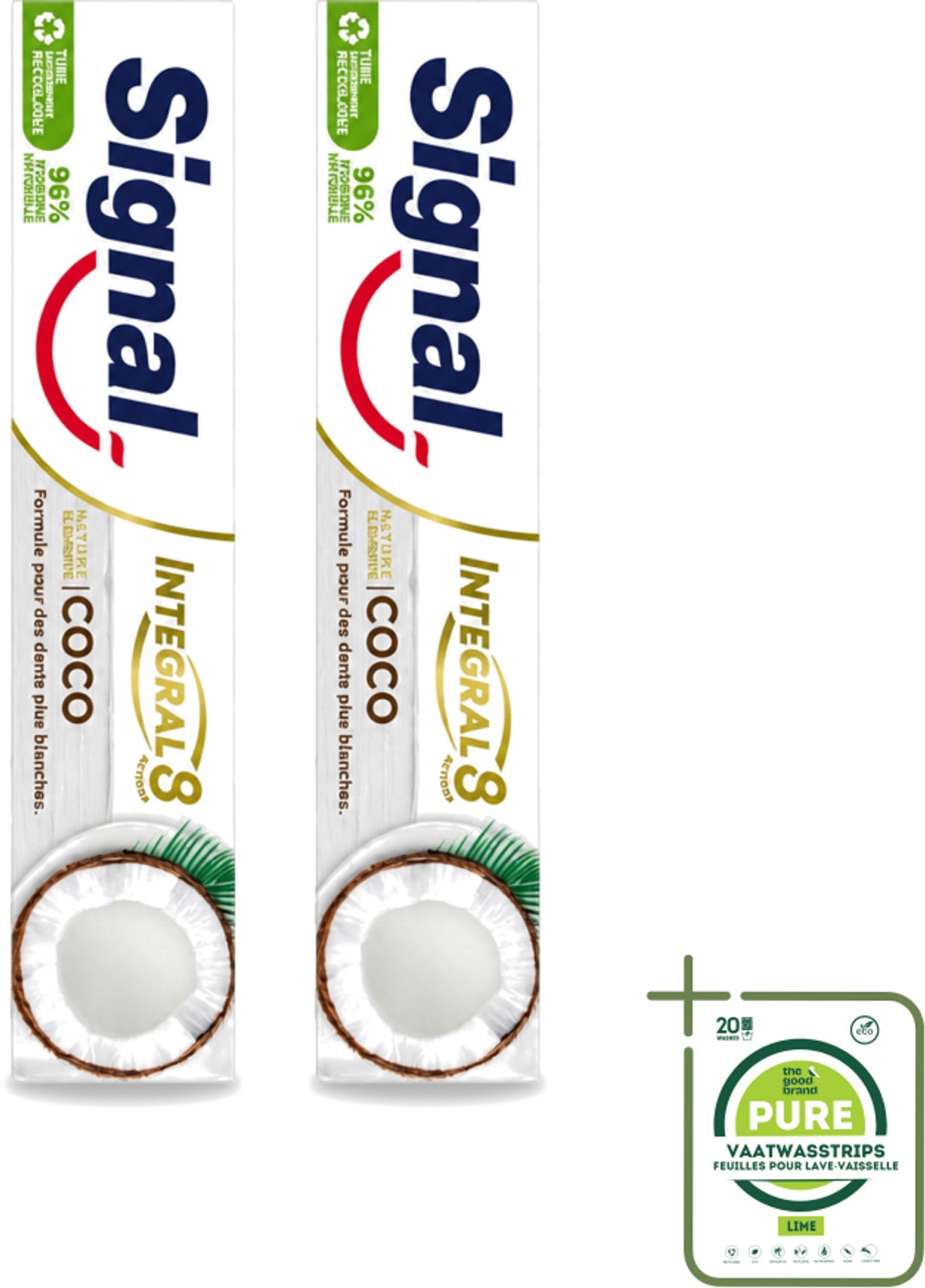 2 x Signal - Integral & Actions - Tandpasta - Natuurlijke Elementen - Kokos - Voor Witte Tanden - 75 ml - Grootverpakking - Vaatwasstrips - Tandpasta - Natuurlijke Tandpasta - Kokos Tandpasta - Witte Tanden - Tandbescherming