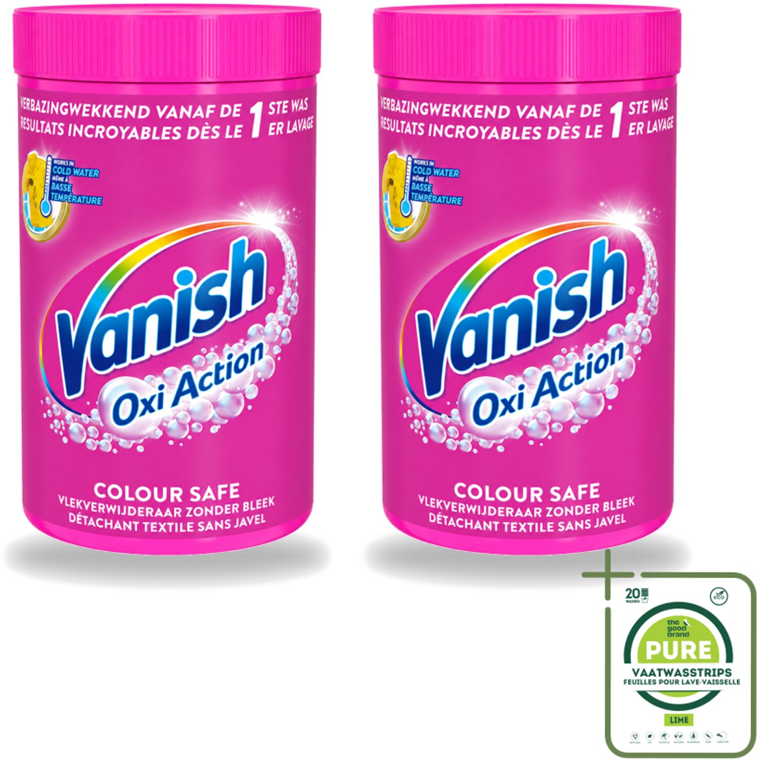 2 x Vanish Oxi Action - Veilige Kleur - Vlekkenverwijderaar Poeder - Zonder Bleek - Gekleurde Was - 1.5 Kg - Grootverpakking - Vaatwasstrips - Vlekverwijderaar - Kleur Veilig - Wasmiddel - Poeder - Gekleurde Was