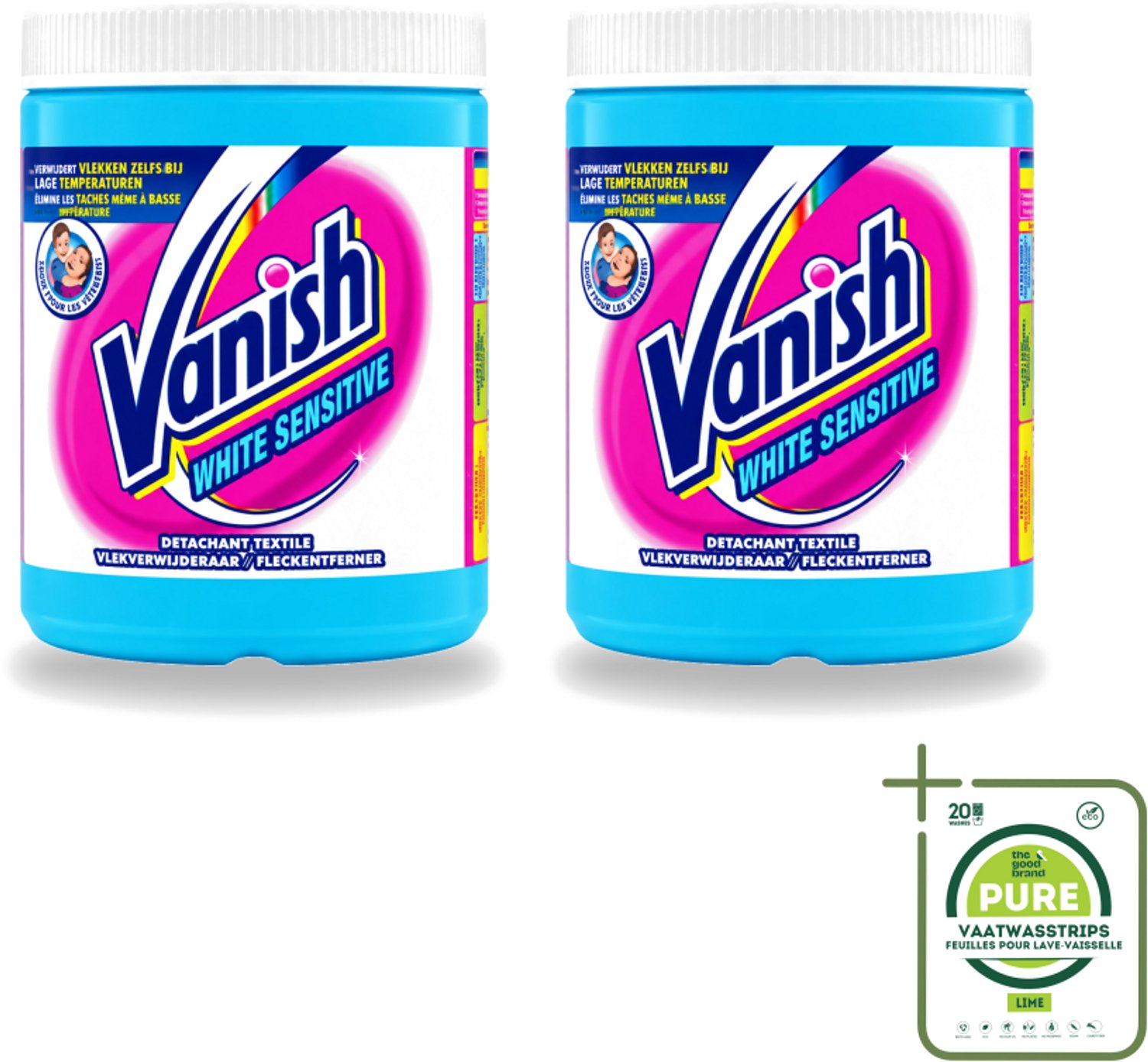2 x Vanish White Sensitive - Vlekkenverwijderaar Poeder - Witte Was - 1125 Gram - Grootverpakking - Vaatwasstrips - Witte Was - Vlekverwijderaar - Gevoelige Stoffen - Witte Wasmiddel - Sensitive Was