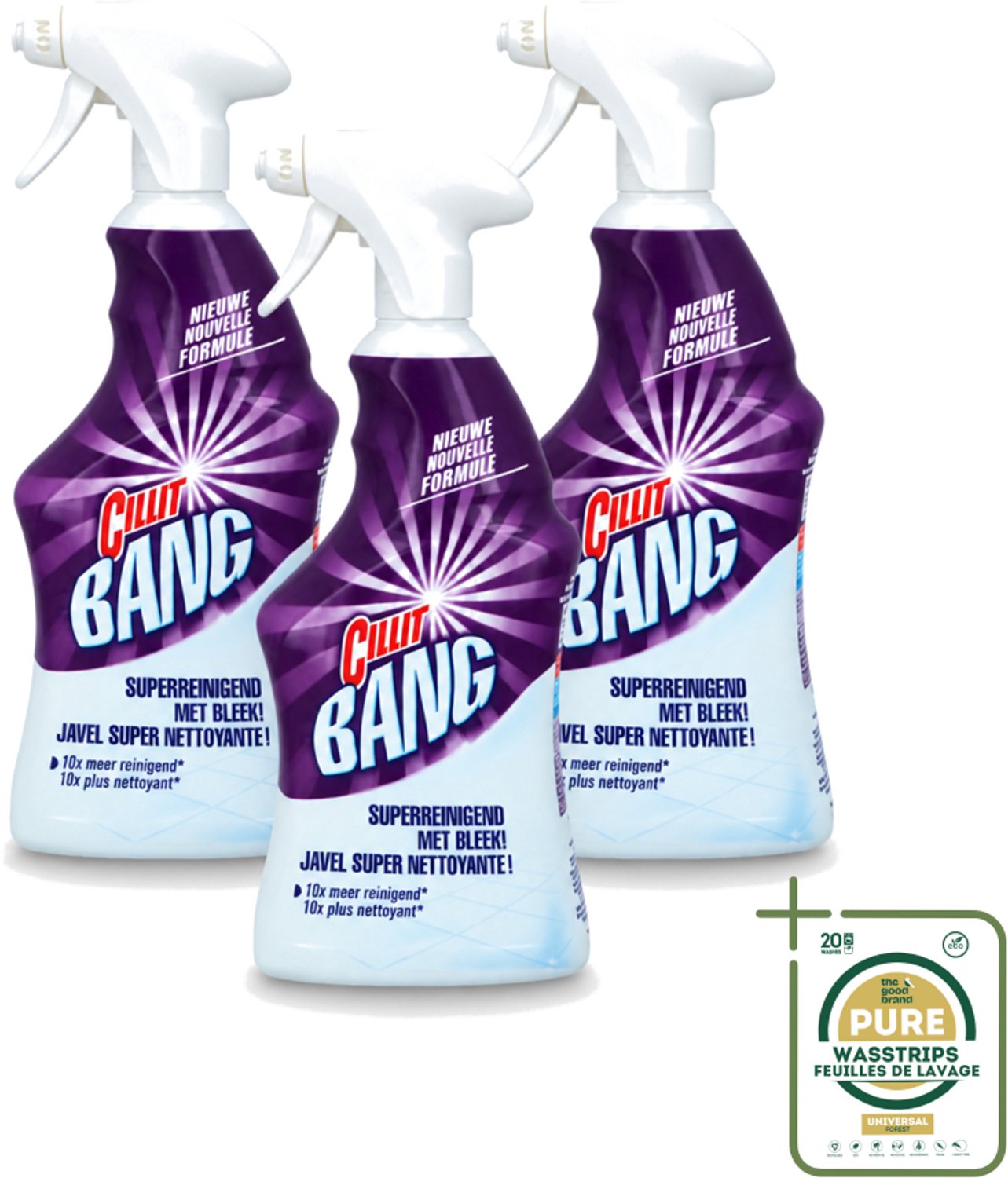 3 x Cillit Bang - Power Cleaner - Bleek & Hygiëne - Schoonmaakspray - Voor Vlekken en Aanslag - 750 ml - Wasstrips - Schoonmaak - Vuil Verwijderen - Vlekken Verwijderen - Bleek - Hygiëne