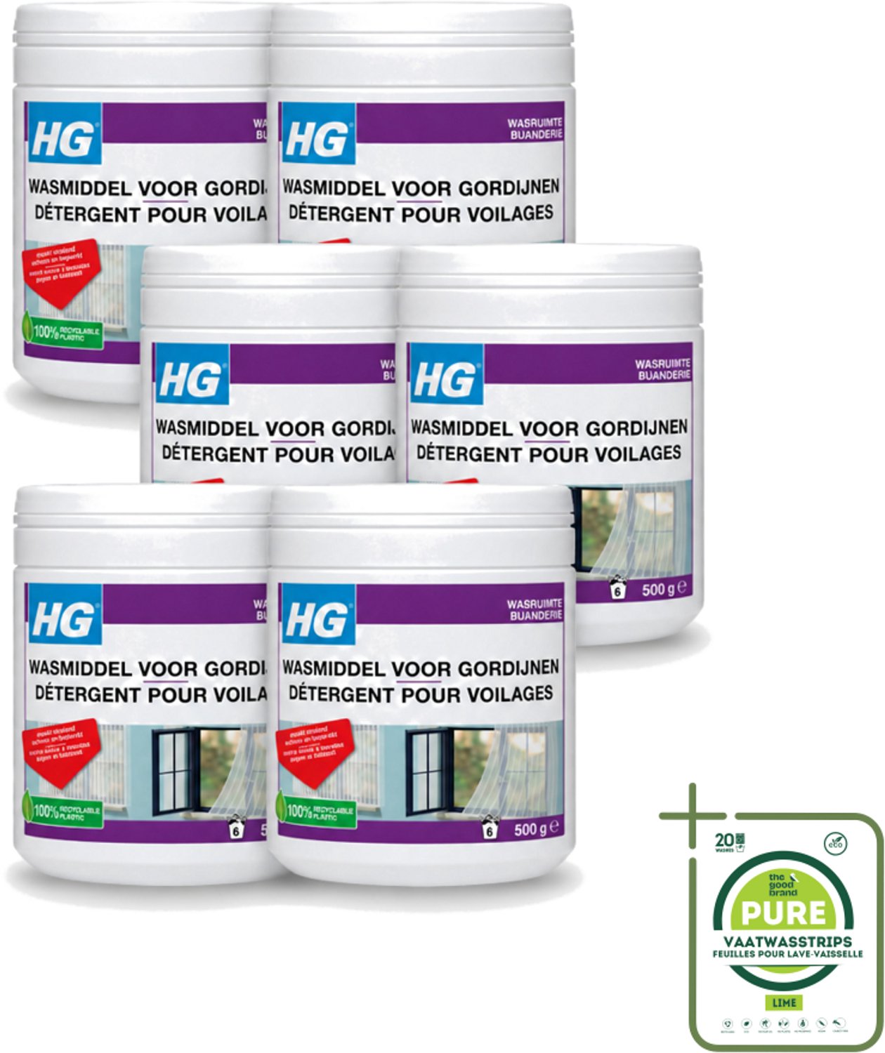6 x HG - Wasruimte - Wasmiddel Voor Gordijnen - 500 g - Grootverpakking - Vaatwasstrips - Wasmiddel Vitrage - Reinigen Vitrage - Vitrage Reinigen - Witte Vitrage - Vitrage Wasmiddel