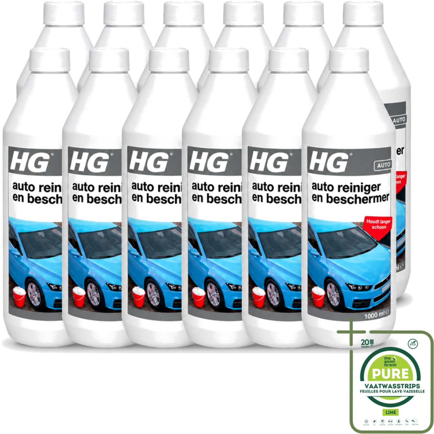 12 x HG - Autoreiniger & Beschermer - Houdt Langer Schoon - 50 tot 60 Wasbeurten - 1L - Grootverpakking - Autoreiniger - Autobeschermer - Waxcomponenten - Auto Was - Auto Glans