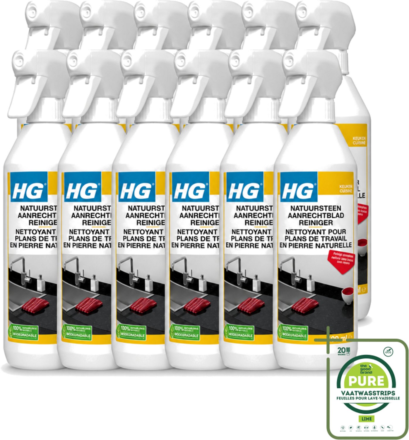 12 x HG - Natuursteen Aanrechtblad Reiniger - Reinigt Streeploos - 500 ml - Grootverpakking - Natuursteen Aanrechtblad Reinigen - Natuursteen Reinigen - Graniet Reinigen - Marmer Reinigen - Hardsteen Reinigen