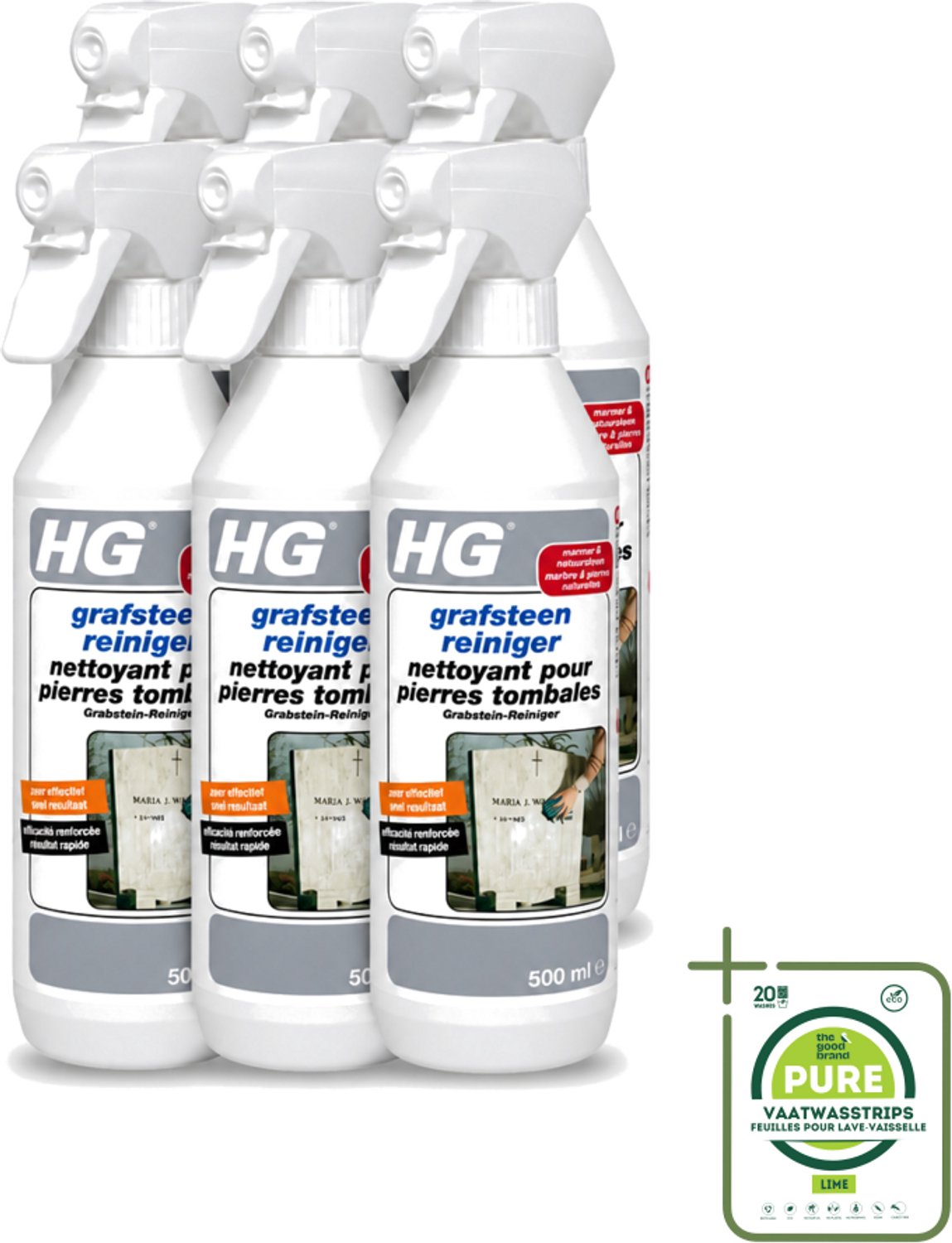 6 x HG - Grafsteenreiniger - Beschermt & Reinigt - 500 ml - Grootverpakking - Grafsteen Reinigen - Natuursteen Reinigen - Grafsteen Onderhoud - Grafsteen Reiniger - Grafsteen Behandelen