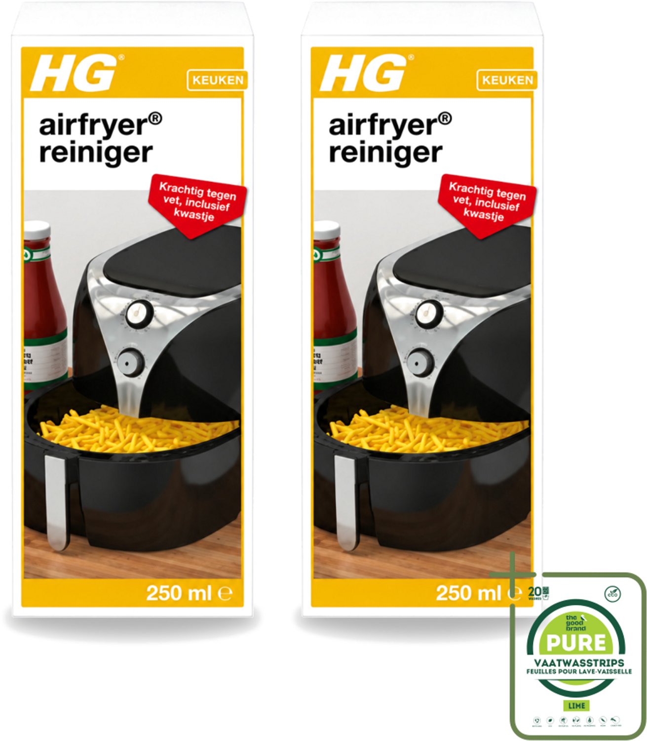2 x HG - Airfryer Reiniger - Krachtig Tegen Vet - Inclusief Kwastje - 5 Schoonmaakbeurten - 250 ml - Grootverpakking - Vaatwasstrips - Airfryer Reinigen - Vetresten Verwijderen - Airfryer Reiniger - Airfryer Schoonmaken - Hardnekkige Vetresten
