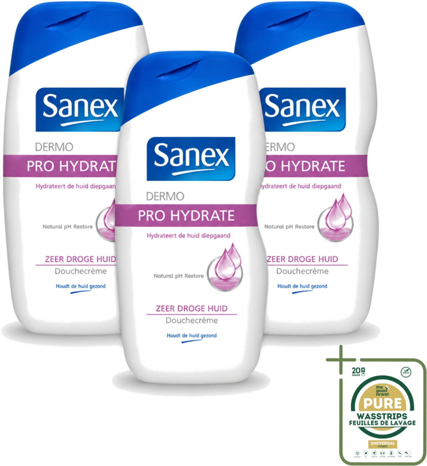 3 x Sanex Dermo - Pro Hydraterend - Douchecrème - Zeer Droge Huid - 500 ml - Wasstrips - Hydratatie Huid - Droge Huid - Douchecrème - Huidbescherming - Dermo Active 3 Complex