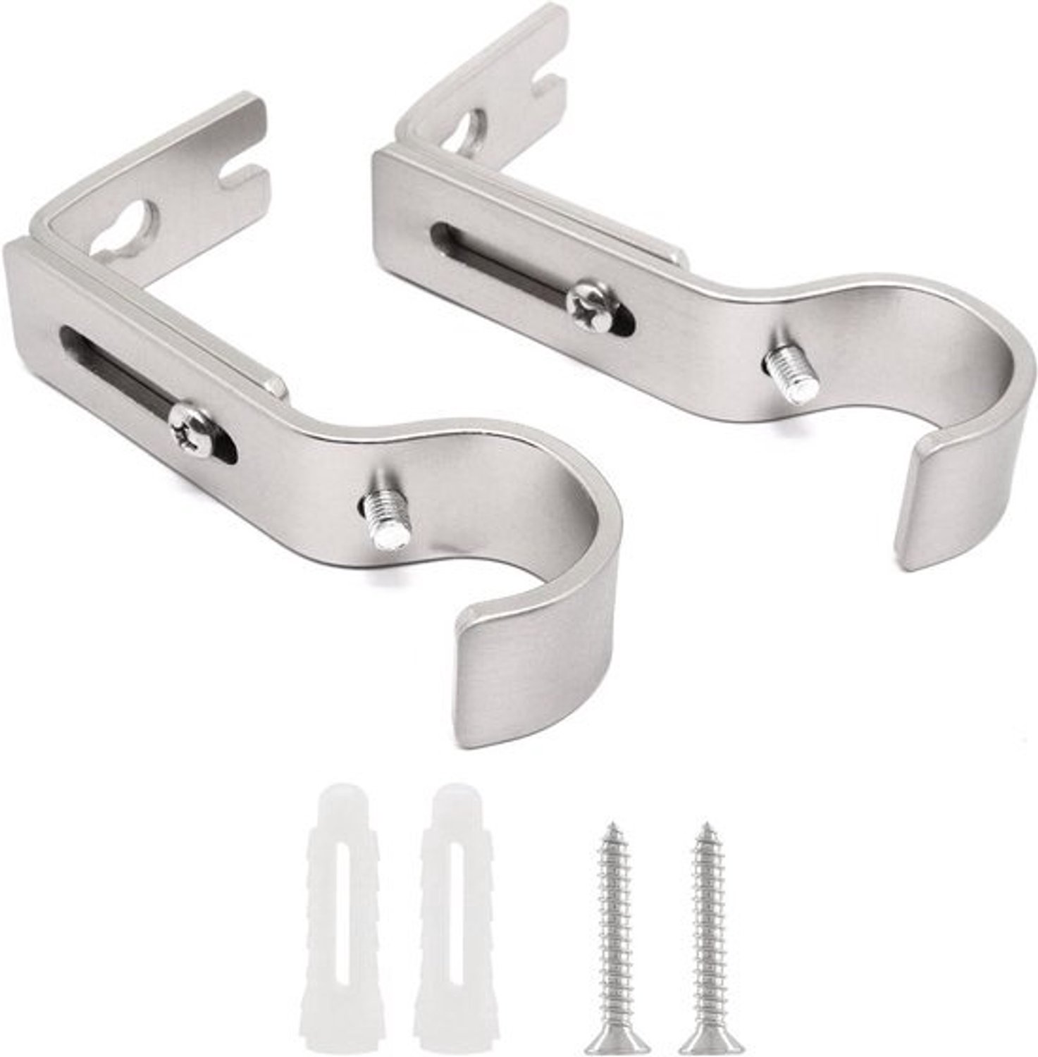 2 stuks gordijnroede beugel, verstelbare gordijnroede hangers blinde gordijnroede beugel, zwaar belastbare gordijnroede houders gordijnroede steun hanger (zilver)