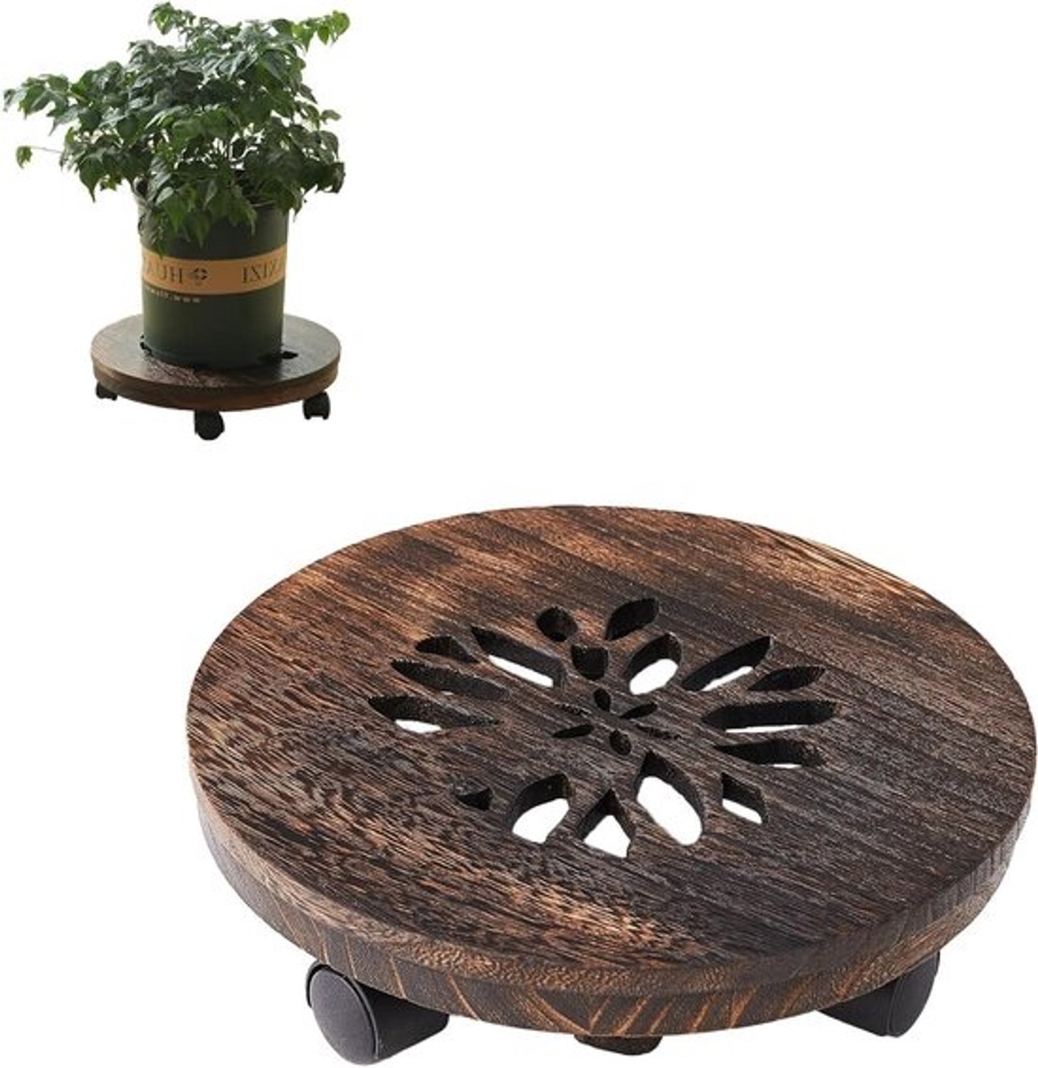 13 inch Plant Caddy Plant Stand met Wielen Rolling Plant Stand Heavy Duty Hout Plant Caddy, Heavy Duty Rolling Planter met afsluitbare Wielen Indoor Outdoor Potplant Roller Base Stand, Patio, Bloempot