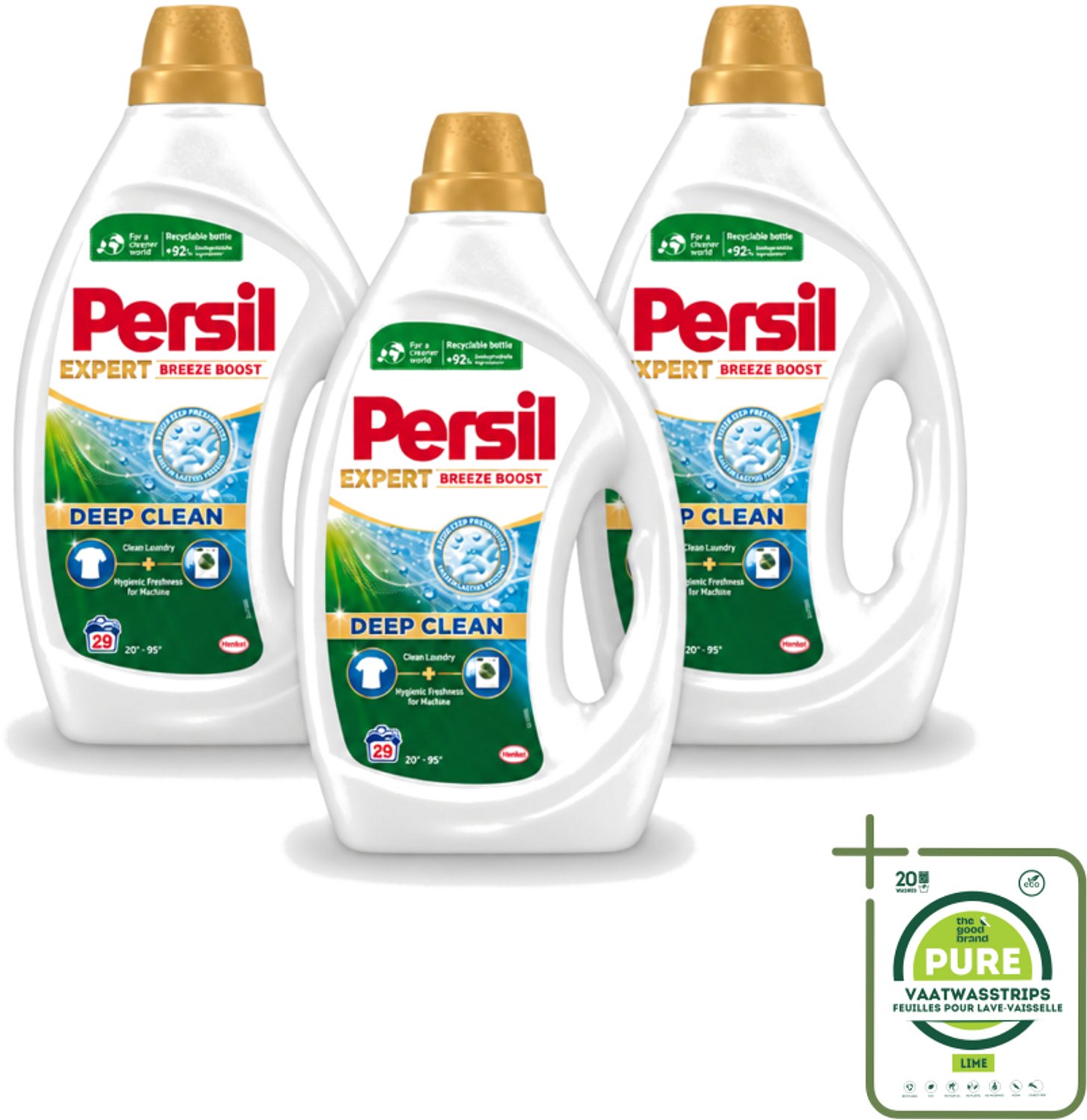 3 x Persil Expert - Vloeibaar Wasmiddel - Witte en Gekleurde Was - Breeze Boost - 29 Wasbeurten - Grootverpakking - Vaatwasstrips - Persil Expert Breeze Boost - Vloeibaar Wasmiddel - Diepe Reiniging - Fris Wasgoed - Vlekverwijdering