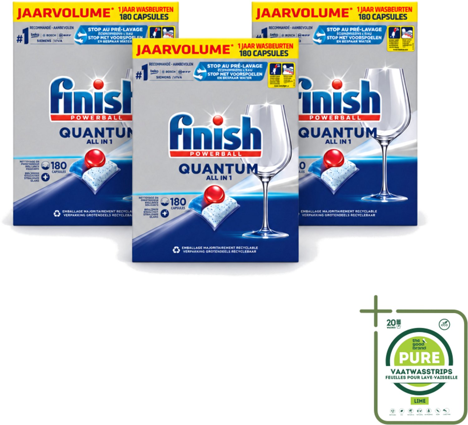 3 x Finish Powerball - Quantum All in 1 - Vaatwastabletten - 180 Tabletten - Grootverpakking - Vaatwasstrips - Vaatwassen - Vaatwastabletten - Vaatwasmiddel - Vaatwasmiddel Tabletten - Vaatwasmiddel Quantum
