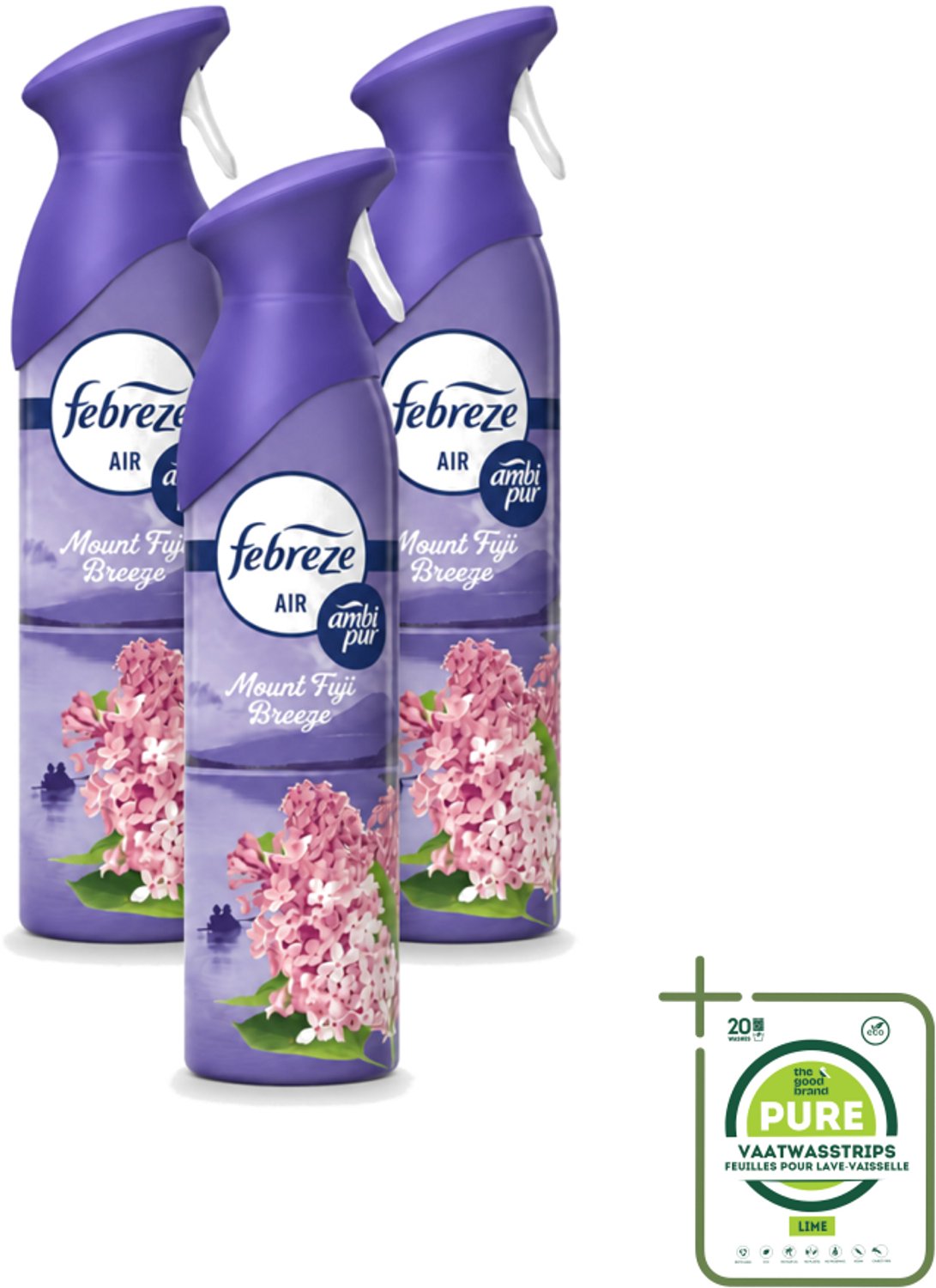 3 x Febreze – Luchtspray – Mount Fuji Breeze – 185 ml - Grootverpakking - Vaatwasstrips - Luchtverfrisser Spray - Geurverwijdering - Geur Neutraliseren - Mount Fuji Geur - Frisse Geur