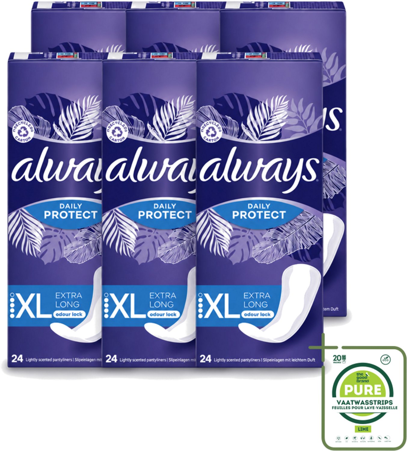 6 x Always – Inlegkruisjes – Extra Long – 24 Inlegkruisjes - Grootverpakking - Inlegkruisjes - Extra Lang - Dagelijkse Bescherming - Fris Gevoel - Absorberende Inlegkruisjes