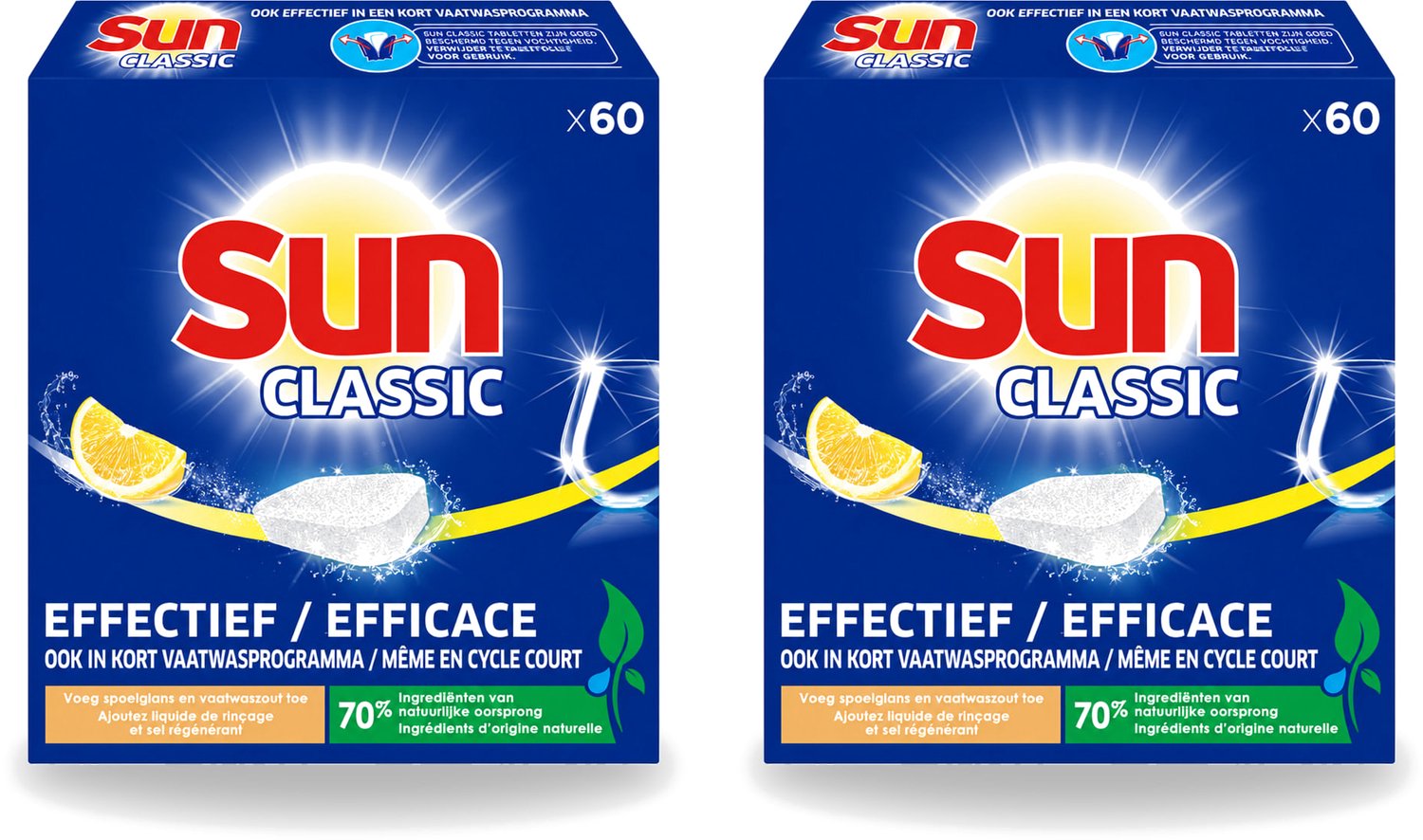 2 x Sun Classic - Vaatwastabletten - Voordeelverpakking - Citroen - 60 Tabletten - Voordeelverpakking - 2 stuks