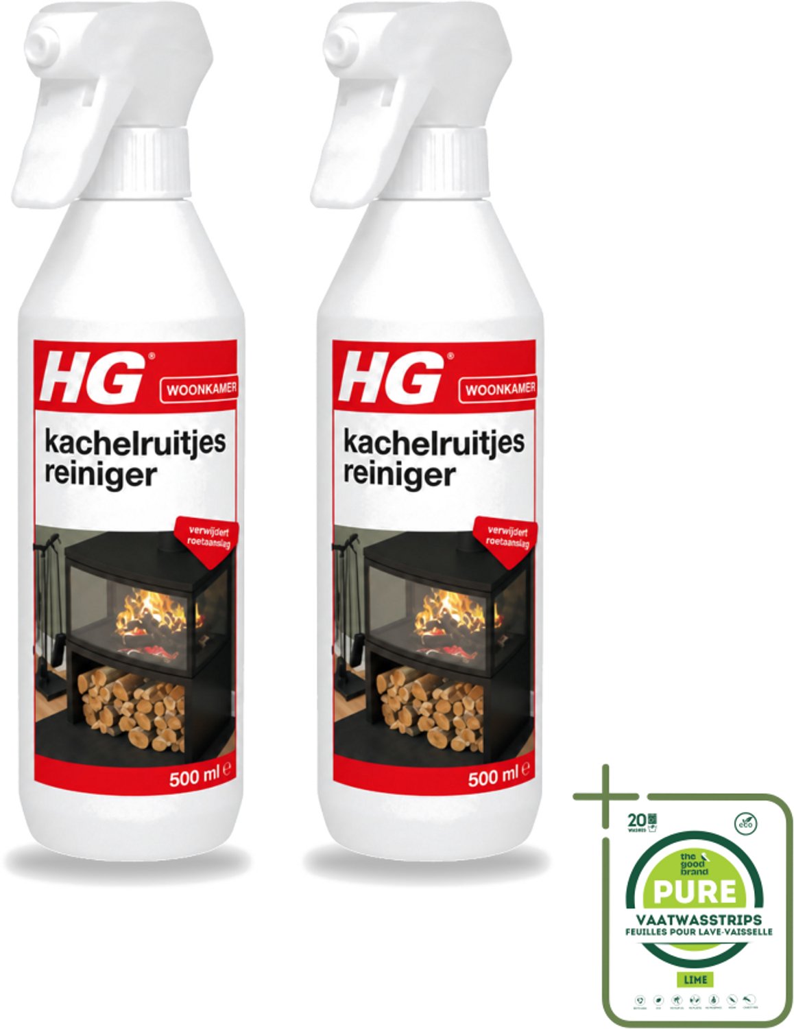 2 x HG - Kachelruitjesreiniger - Verwijdert Roetaanslag - 500 ml - Grootverpakking - Kachelruiten Reinigen - Roet Verwijderen - Haardvenster Reinigen - Baksteen Reinigen - Kachel Reinigen