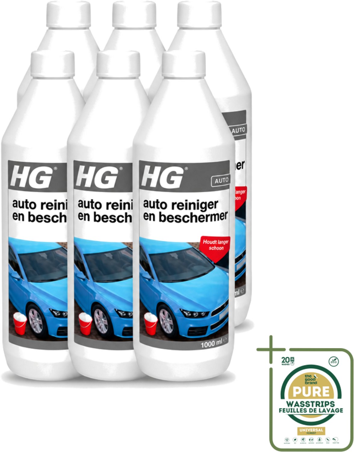 6 x HG - Autoreiniger & Beschermer - Houdt Langer Schoon - 50 tot 60 Wasbeurten - 1L - Wasstrips - Autoreiniger - Autobeschermer - Waxcomponenten - Auto Was - Auto Glans