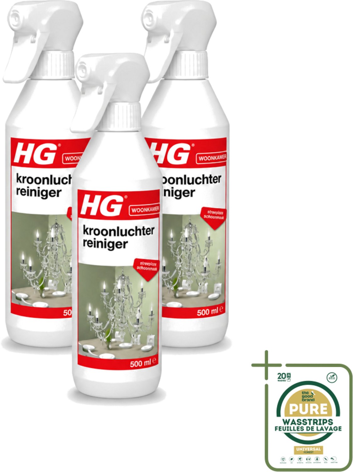 3 x HG - Kroonluchterreiniger - Streeploze Schoonmaak - 500 ml - Kroonluchter Reinigen - Koperen Reinigen - Messing Reinigen - Bronzen Reinigen - Vuil Verwijderen
