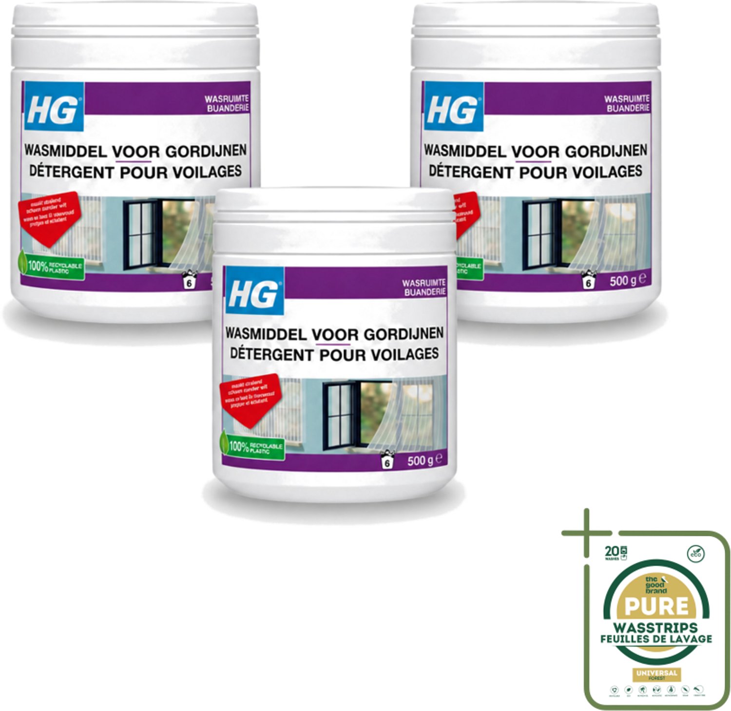 3 x HG - Wasruimte - Wasmiddel Voor Gordijnen - 500 g - Wasstrips - Wasmiddel Vitrage - Reinigen Vitrage - Vitrage Reinigen - Witte Vitrage - Vitrage Wasmiddel