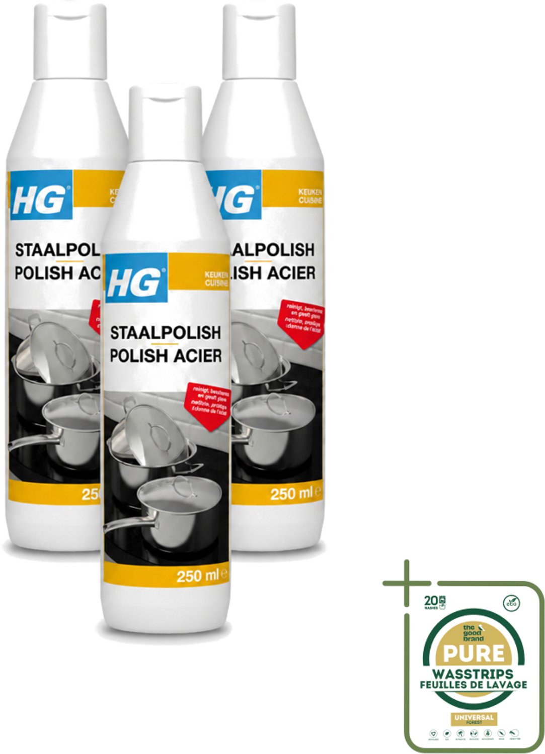 3 x HG - Staalpolish - Beschermt & Polijst RVS - 250 ml - Roestvrij Staal Polish - Keukenpolijst - Beschermende Polish - Glanspolijst - Keukenonderhoud