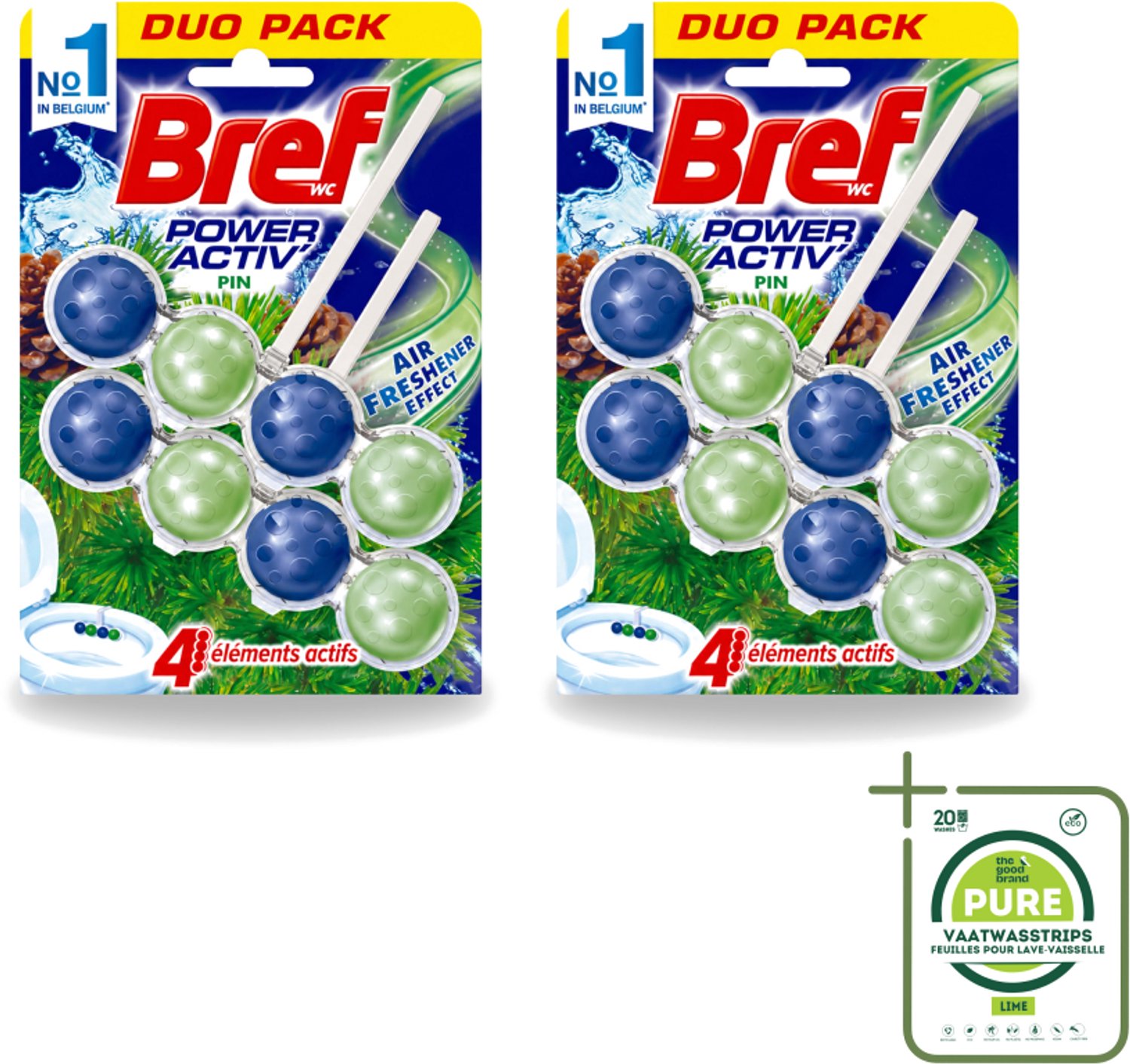 2 x Bref WC - Power Activ+ - Toiletblok - Den - 2 Blokken - Grootverpakking - Vaatwasstrips - Toilet Reinigen - Wc Blok - Kalk Bestrijden - Frisse Geur - Toilet Hygiëne