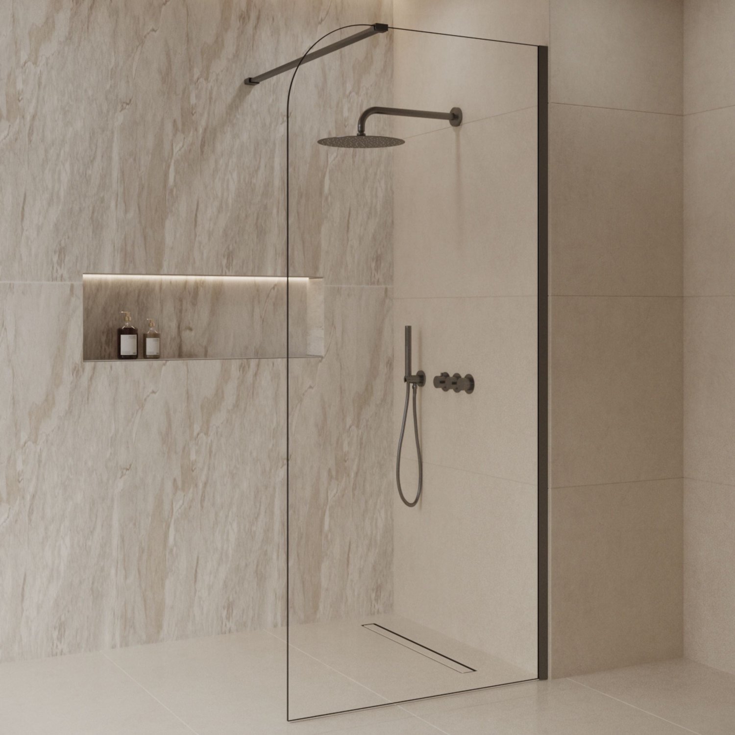 Sanitado Dalis Curve Inloopdouche Helder Glas Gunmetal Profielen 120x200 cm