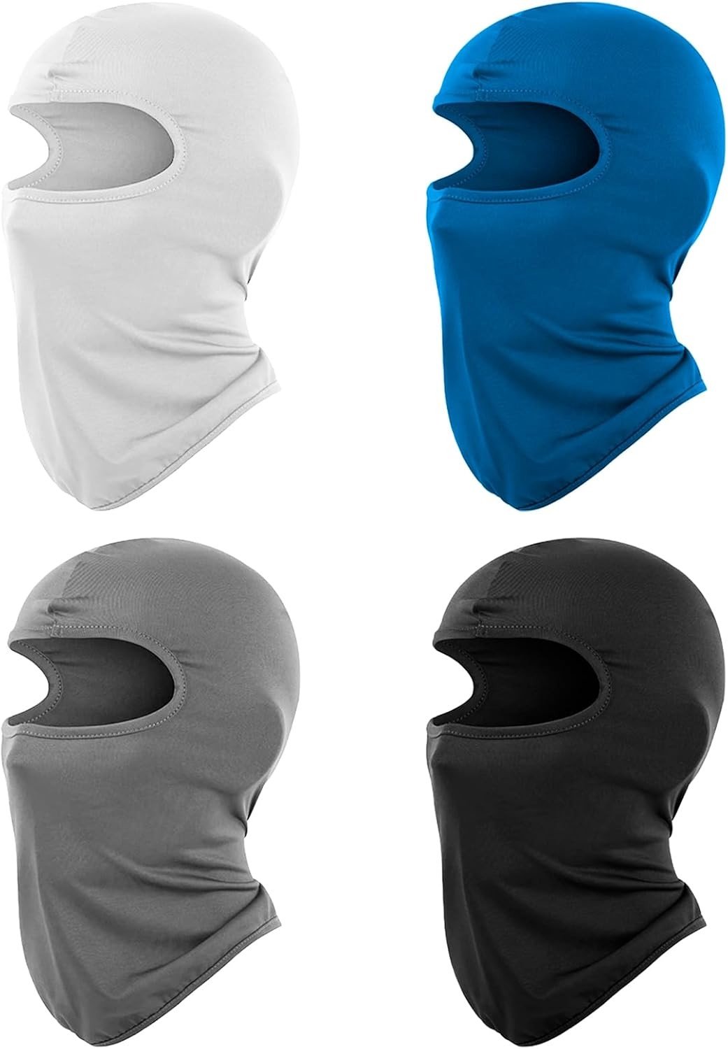 Set van 4 Multifunctionele Balaclava's met UV-bescherming en Ademend Gezichtsscherm voor Fietsen en Buitenactiviteiten in Wit, Zwart, Grijs en Blauw