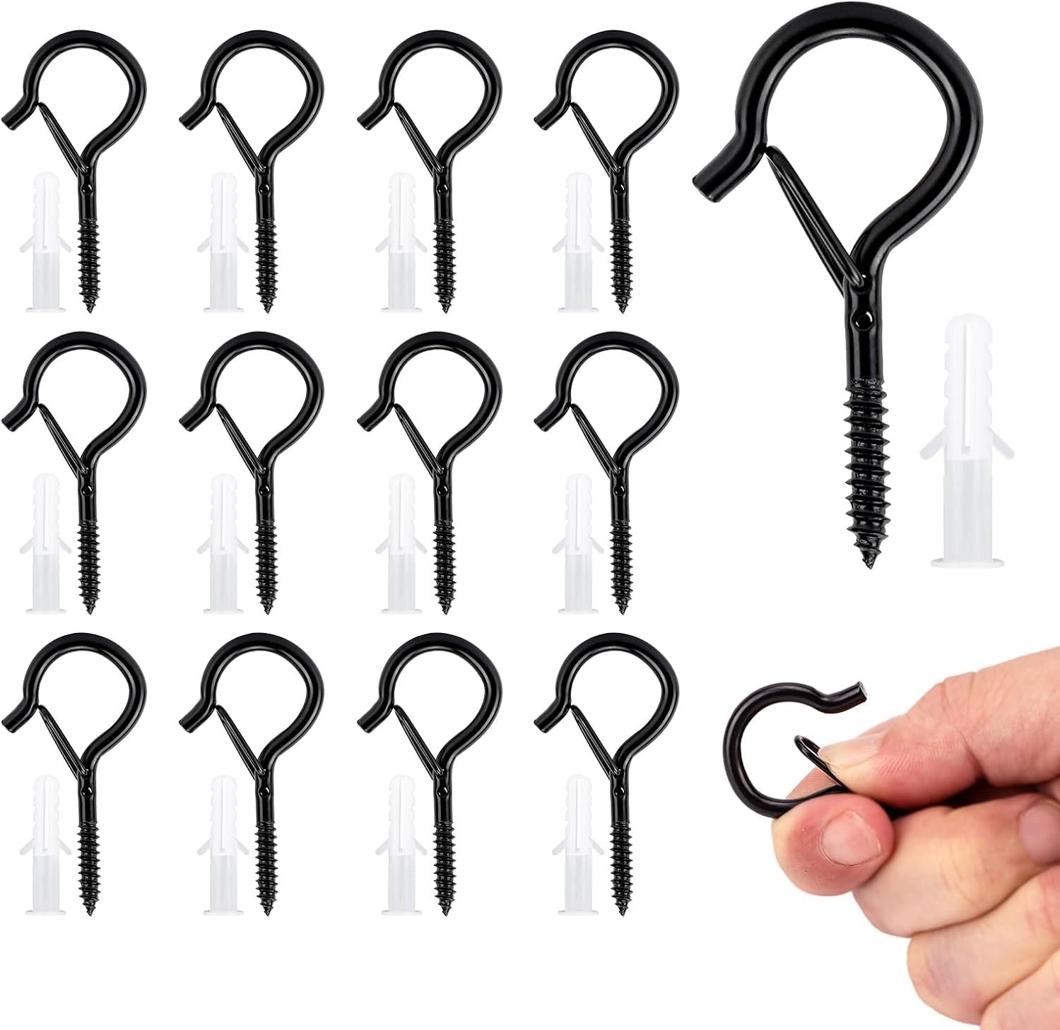 KINGLAKE Screw Hooks, 12 Pcs Q-Pendant Hooks for Outdoor Christmas Garland Safety Buckle Fence Celling Black Screw - ShopVlot