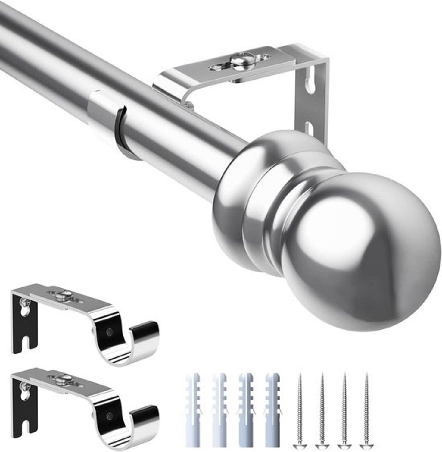 Gordijnroede Uitschuifbaar - Verstelbare Roede - Raamdecoratie - Roestvrij Staal - 76-147 cm - Zilver