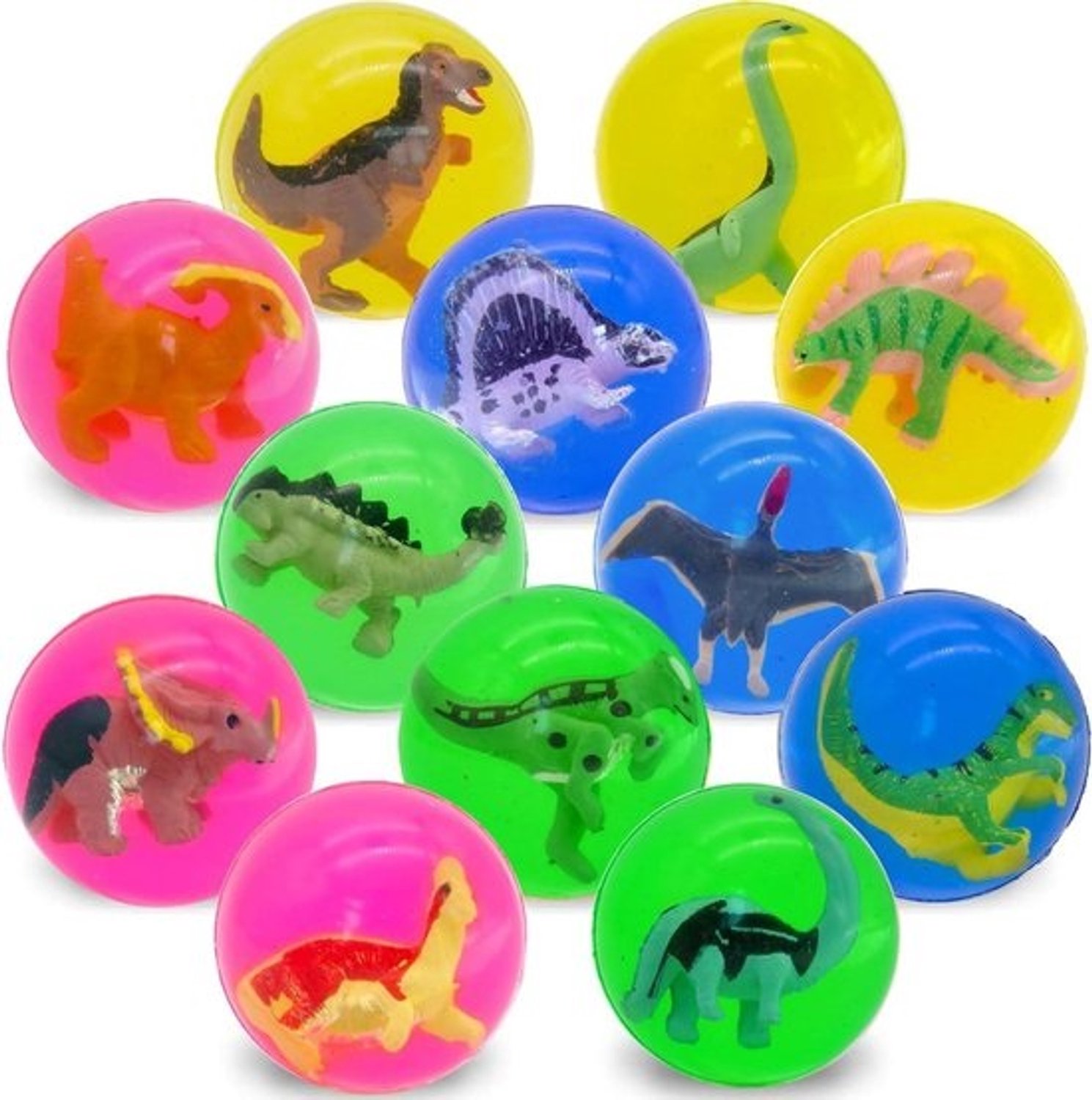 Springballen Dinosaurus - Stuiterballen Set - Kinderfeest Cadeautjes - Niet-giftig Rubber - 24 Stuks 42 mm - Multicolor