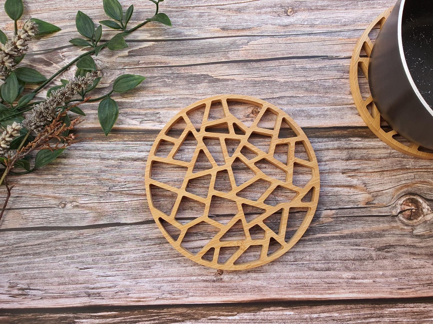 Bamboe Warmtemat | Modern Design Bamboe Trivet Set | 15cm Diameter | Hittebestendige Mat | Pot en Pan Mat (1 pk x 15cm)