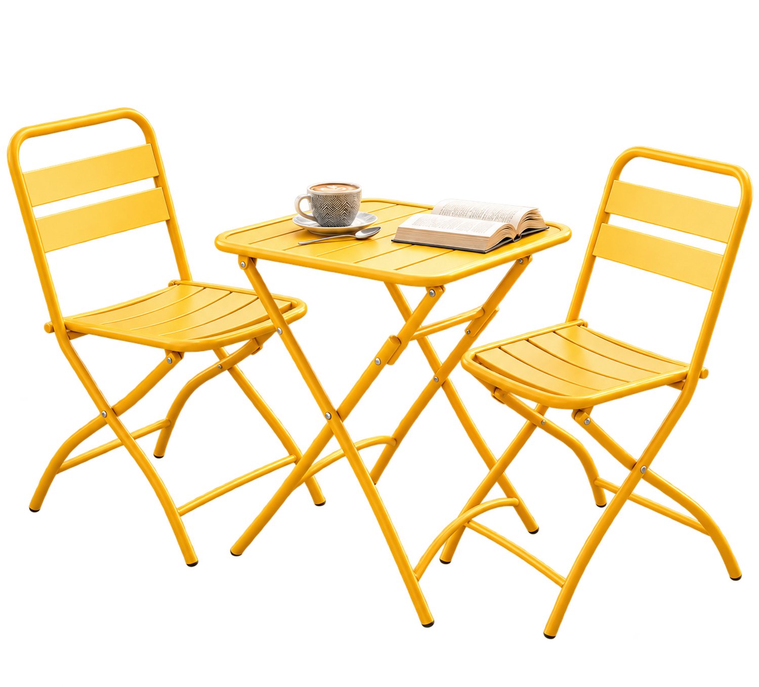 Molhaus Bistroset 3-Delig - Zandgeel - Opvouwbare Tafel met 2 Stoelen - Weerbestendig Metaal - Voor Balkon en Tuin - 2 personen
