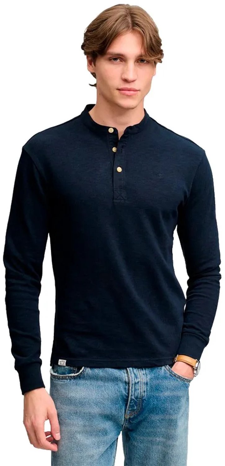 Superdry Woven Placket Grandad Top relaxed pasvorm Heren Tops Blauw