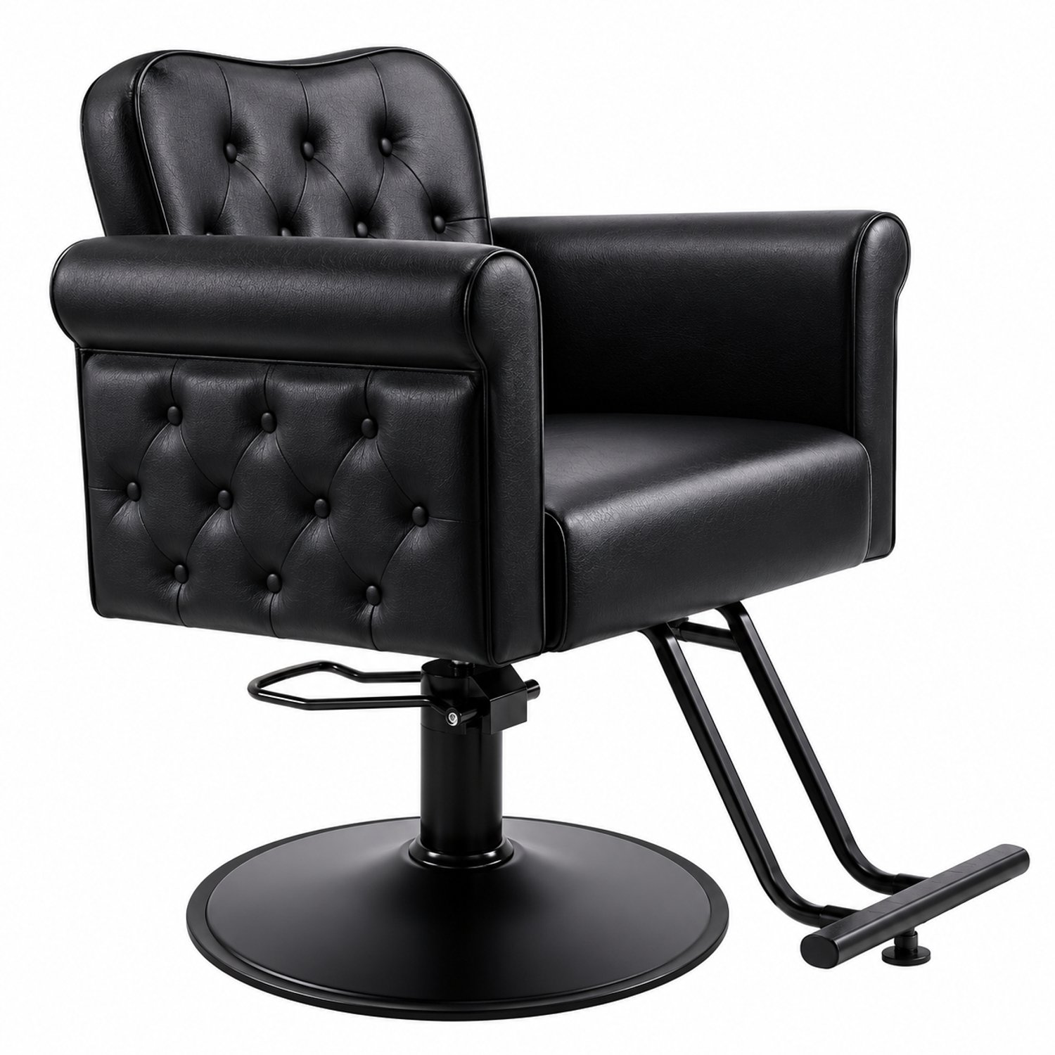 VILIMA - Kappersstoel - Ergonomische kappersstoel - Salon stoel - Draaibaar - Met voetensteun - Luxe bekleding - Stevig - Salon en thuisgebruik - Zwart