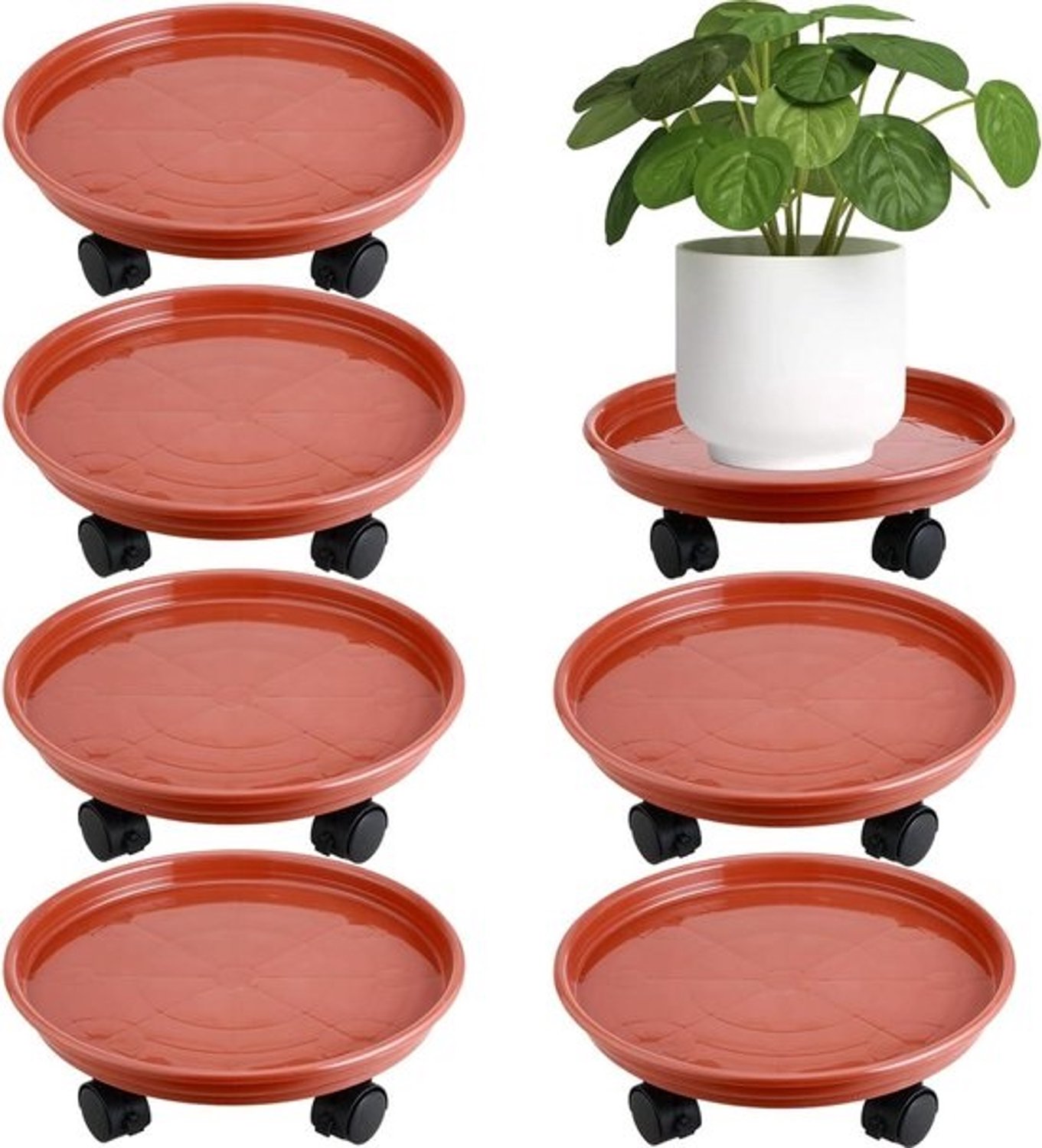 Plantstandaard met Wielen - Plantendolly - Verplaatsen van Potten - Zware Lasten - 11.8 Inch - Roest Rood